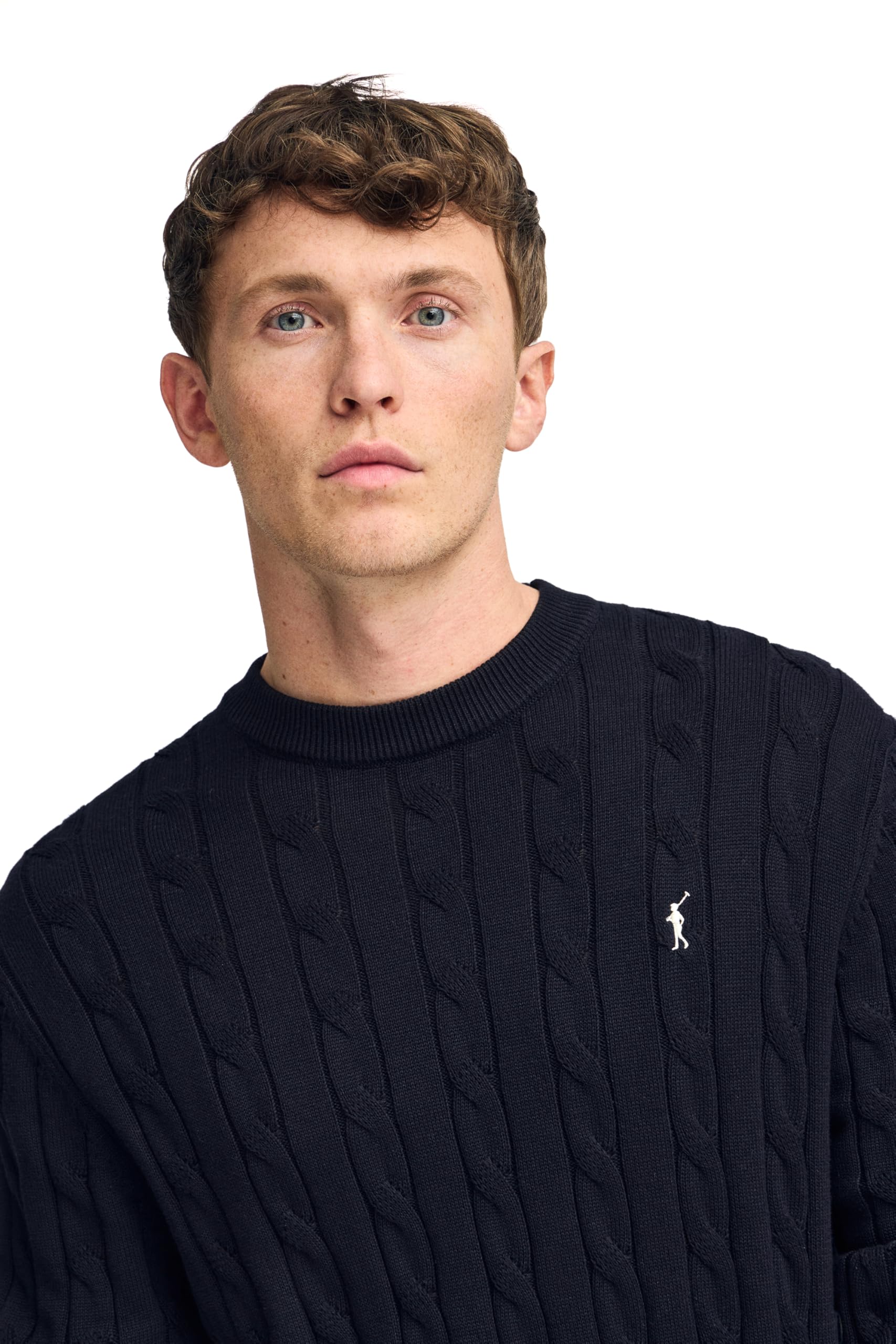 Polo Club Maglione a Treccia da Uomo con Logo e Scollo Tondo