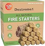 Dextreme Fire Starter (120 PCS) Natural Fire Starters for Campfire, Charcoal Starter, Fireplace, Wood Stove, BBQ, Chimney, Fire Pit, and Grill | All Weather, Odorless, Non-Toxic, w/10 Min Burning Time