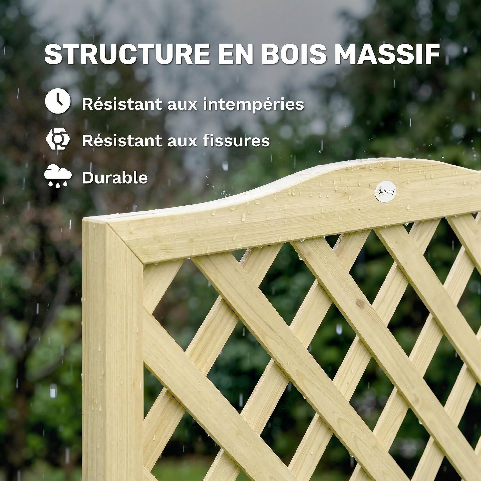 Outsunny Jardinière avec Treillis en Bois Massif - Carré Potager Pliable avec Double Bac à Fleurs - Lit de Jardin 170cm de Haut pour Plantes Grimpantes sur Balcon, Terrasse Brise-Vue, Naturel