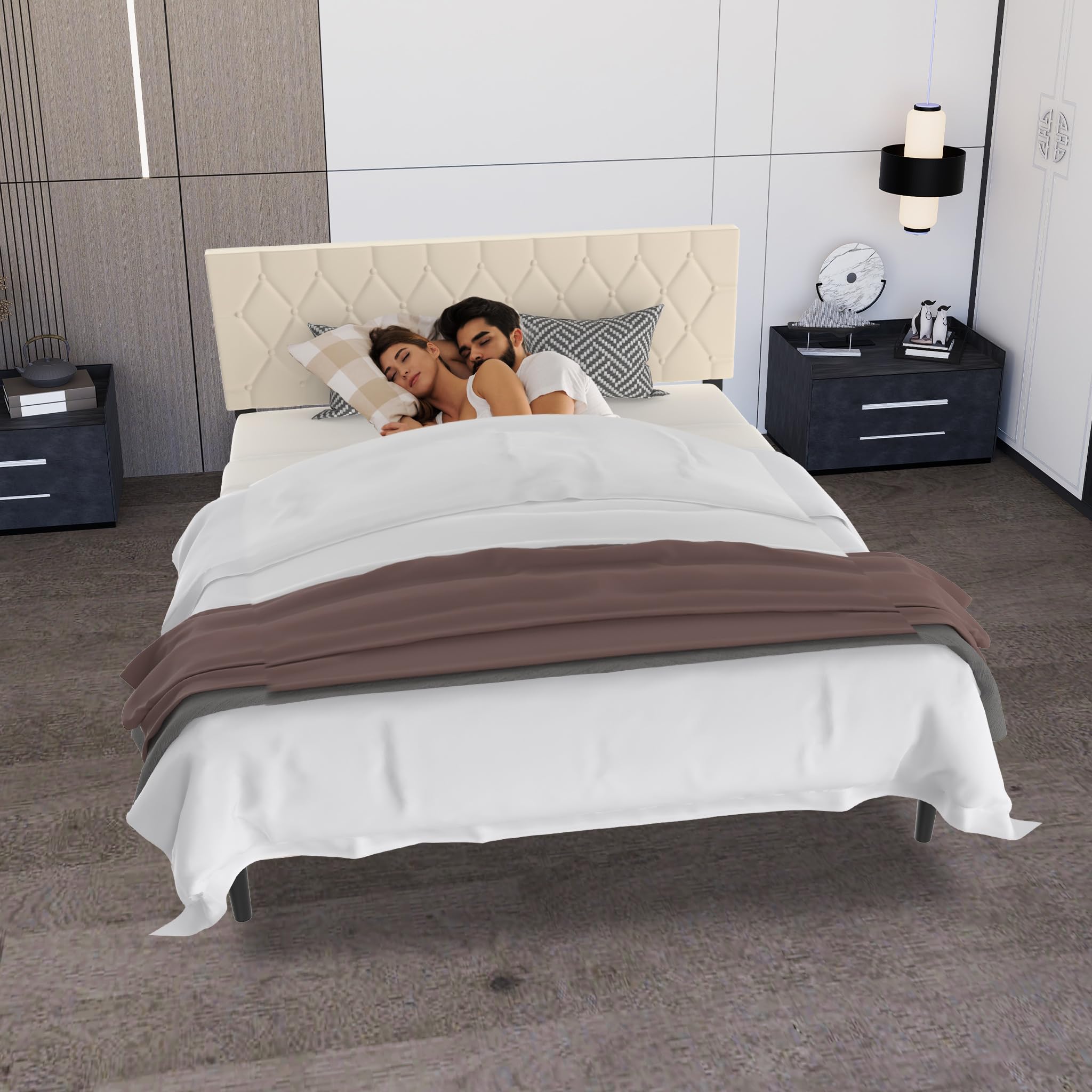 UISEBRT Letto imbottito 160 x 200 cm - Telaio con bottoni e testiera imbottita in ecopelle - Supporto in legno - Letto matrimoniale moderno
