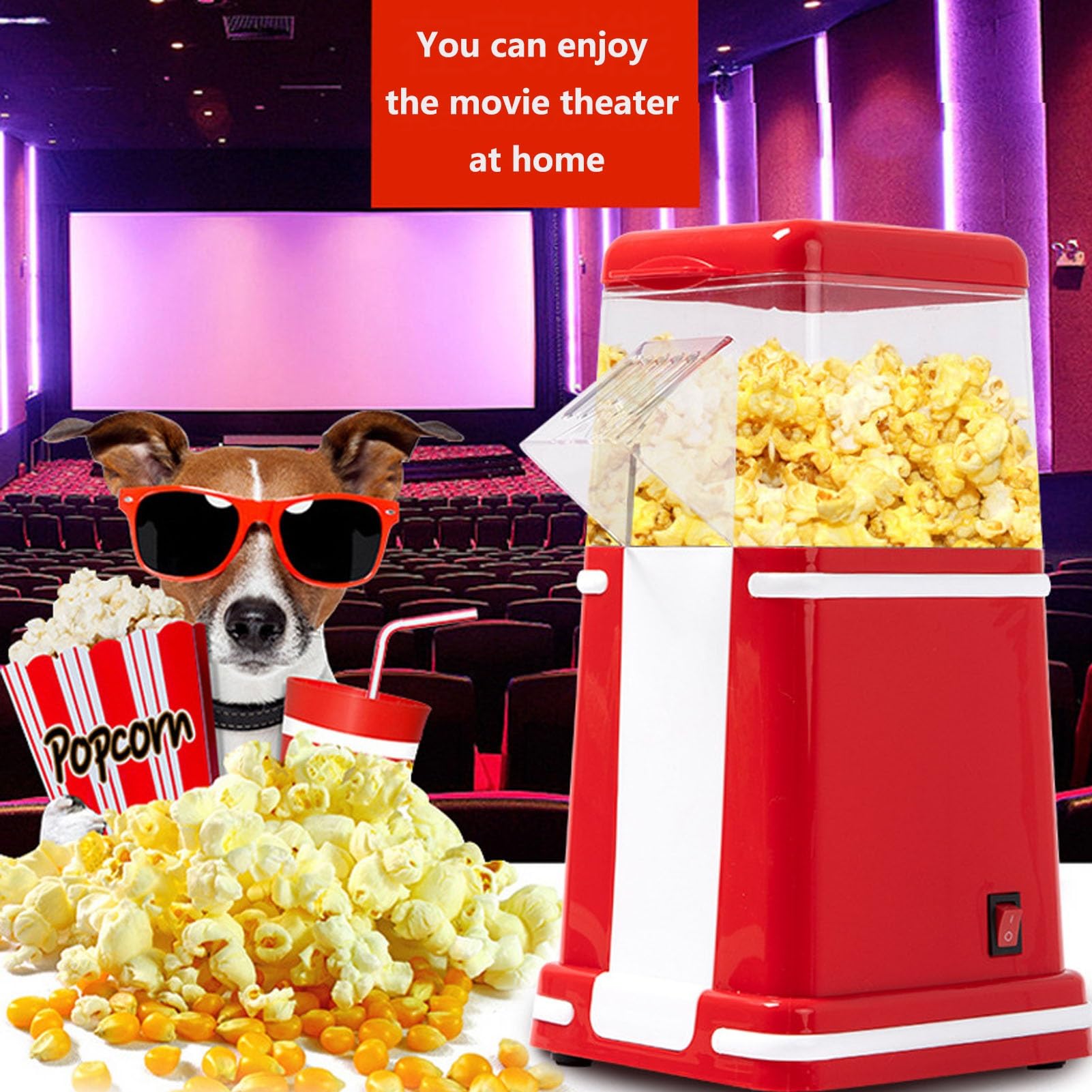 Macchina per Popcorn Ad Aria Calda Popcorn Elettrico per Mescolare Popcorn Sano Senza Olio Alto Tasso Scoppiettante Ottimo per Organizzare Feste A Casa E Guardare Film con La Famiglia(B)