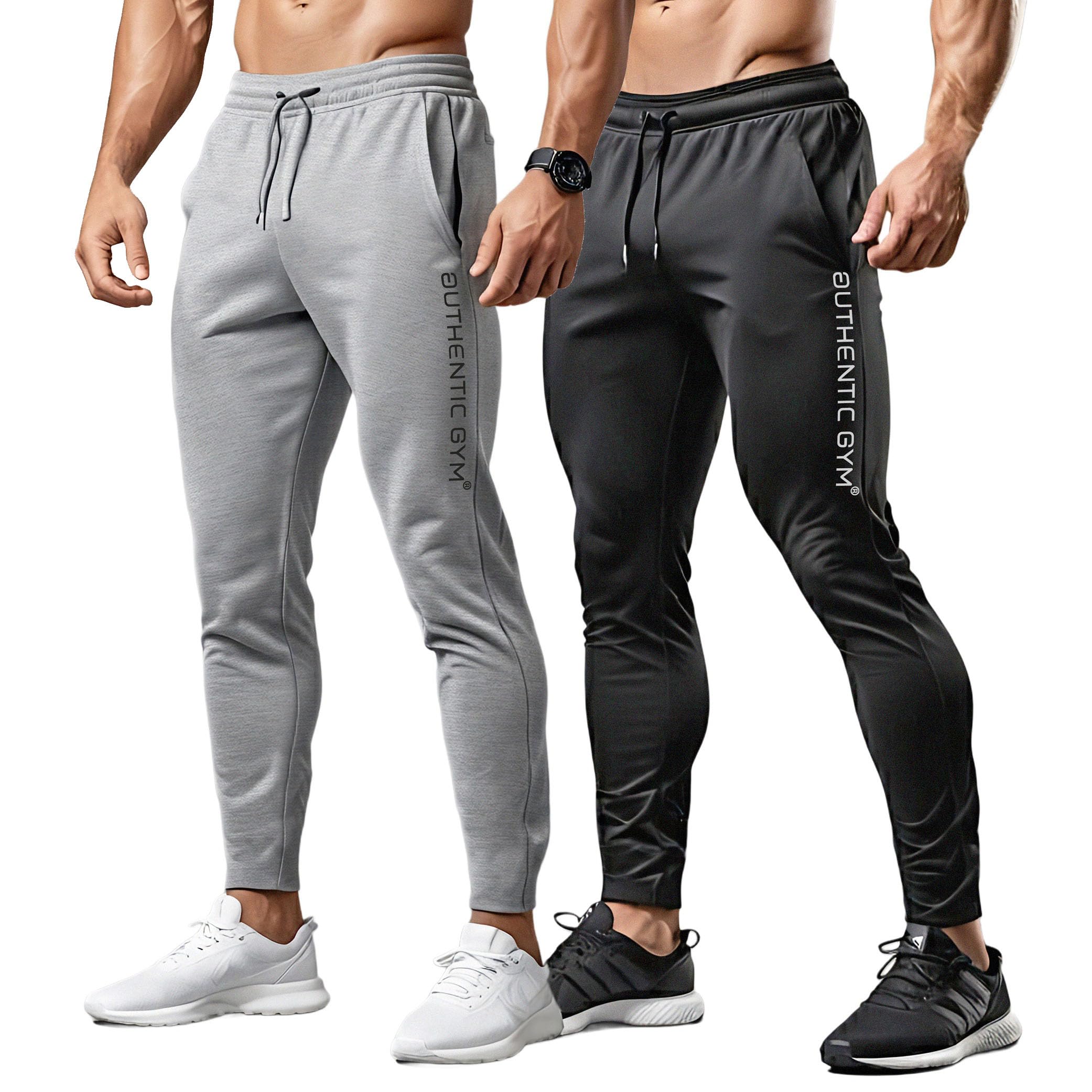 COOL Pants | szare spodnie do biegania na siłownię spodnie sportowe męskie długie z podwójną kieszenią, bawełniane spodnie treningowe, męskie spodnie fitness slim fit