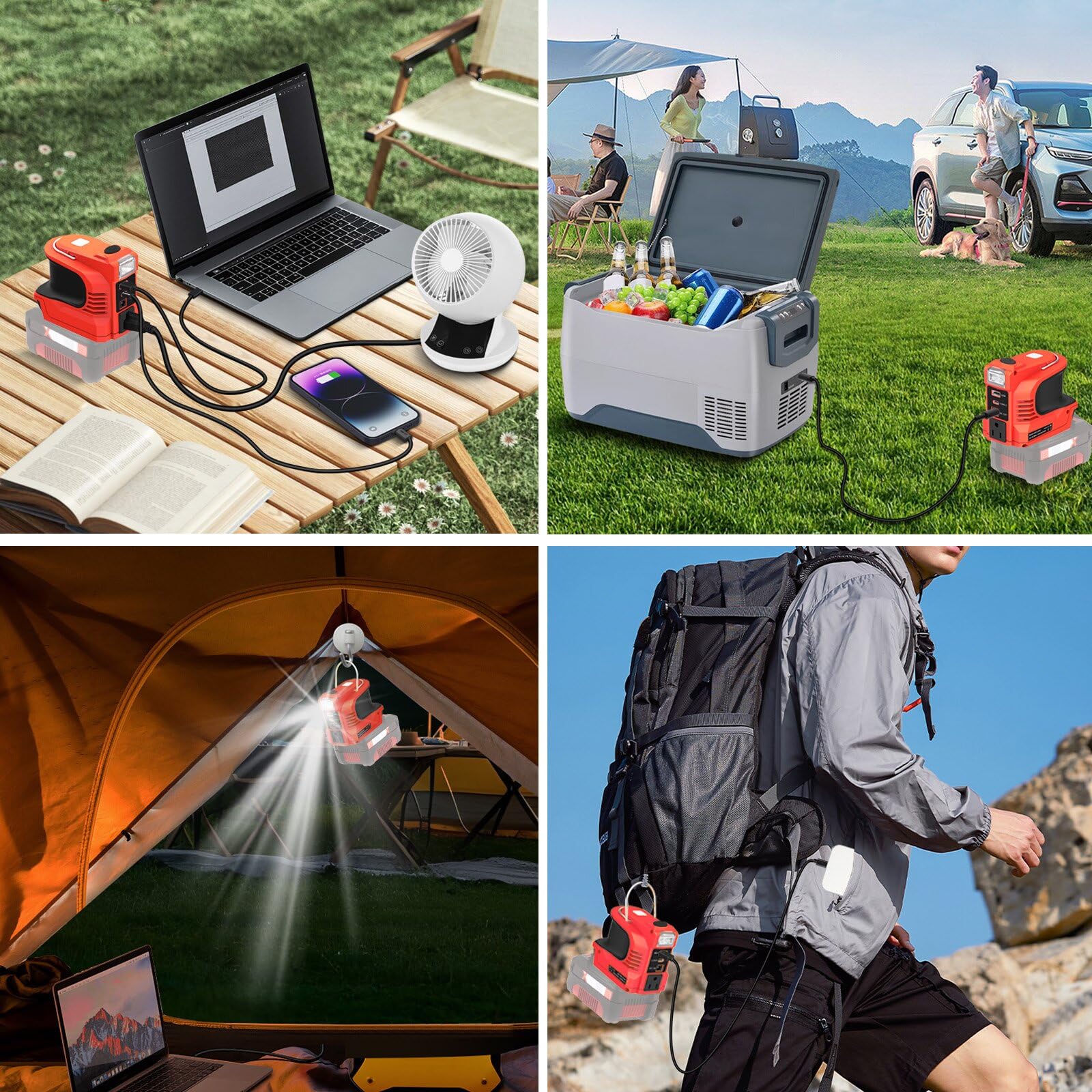 Wechselrichter für Einhell 18V Akku，DC 18V auf AC 220V Spannungswandler Adapter mit Typ-C& USB & DC12V Anschluss und AC Steckdose,Notstromaggregat für Camping(Akku Nicht enthalten)