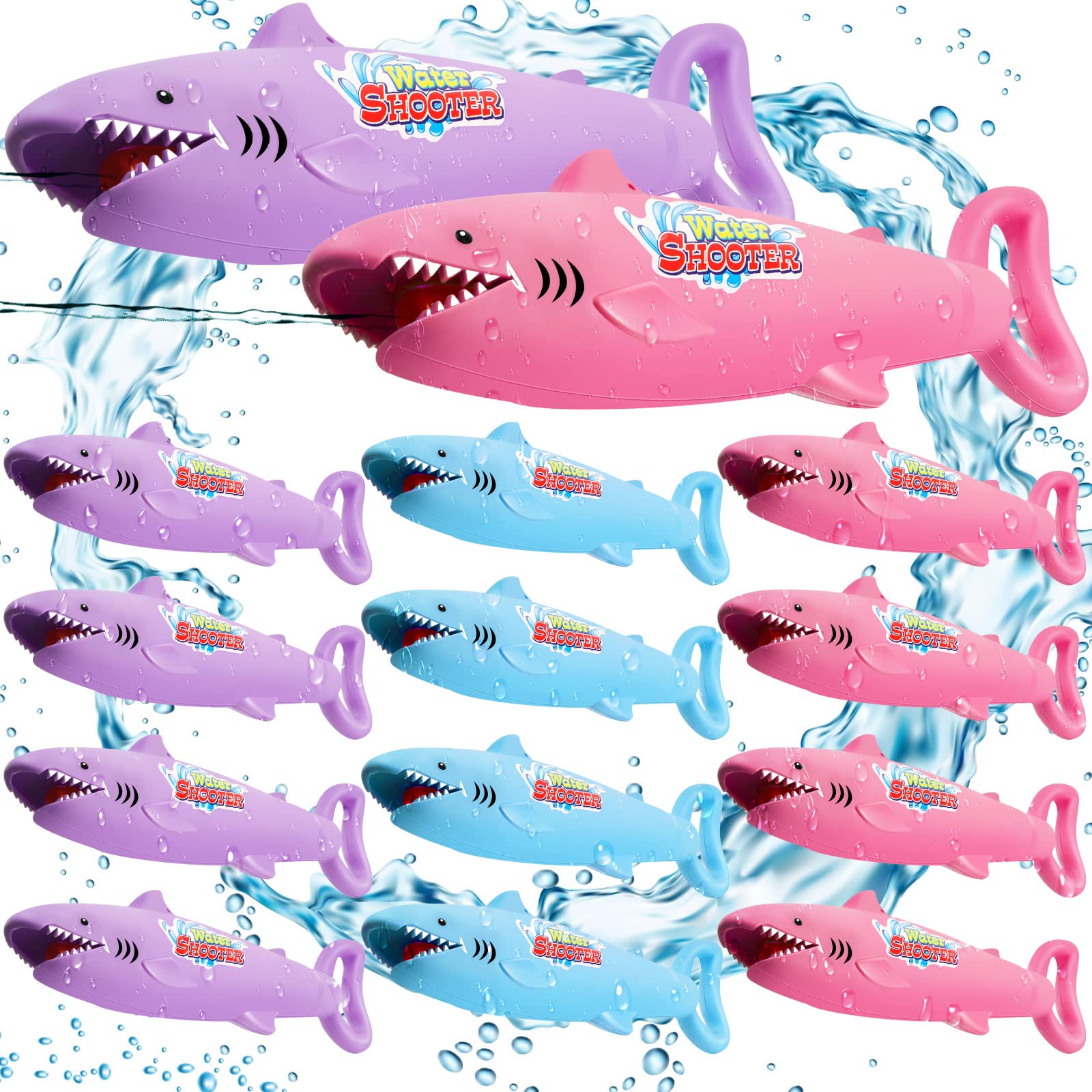 Jexine 12 Pcs Water Guns for Kids Shark Water Toy Guns 30 ft Range Pool Squirt Toy Water Guns for Boys Girls Summer Swimming Beach Outdoor Games Pool Party Favors