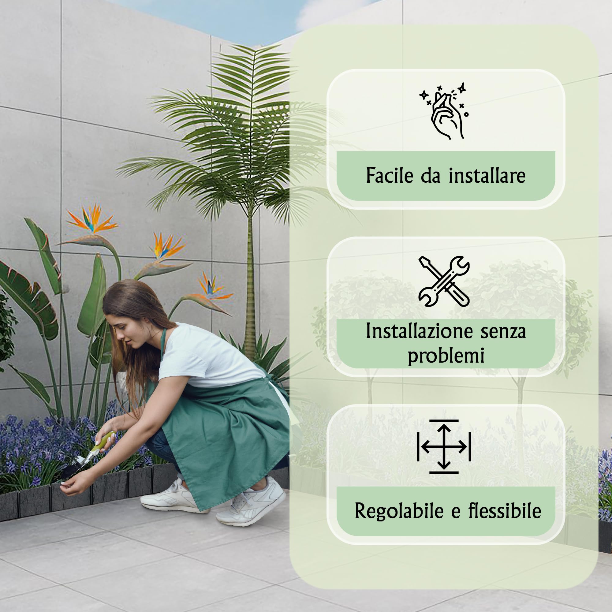 GARDENIX Bordo per aiuole in plastica, effetto pietra, 3,9 m, bordo per aiuole antracite, 5 moduli, resistente ai raggi UV, palizzata da giardino, uso versatile