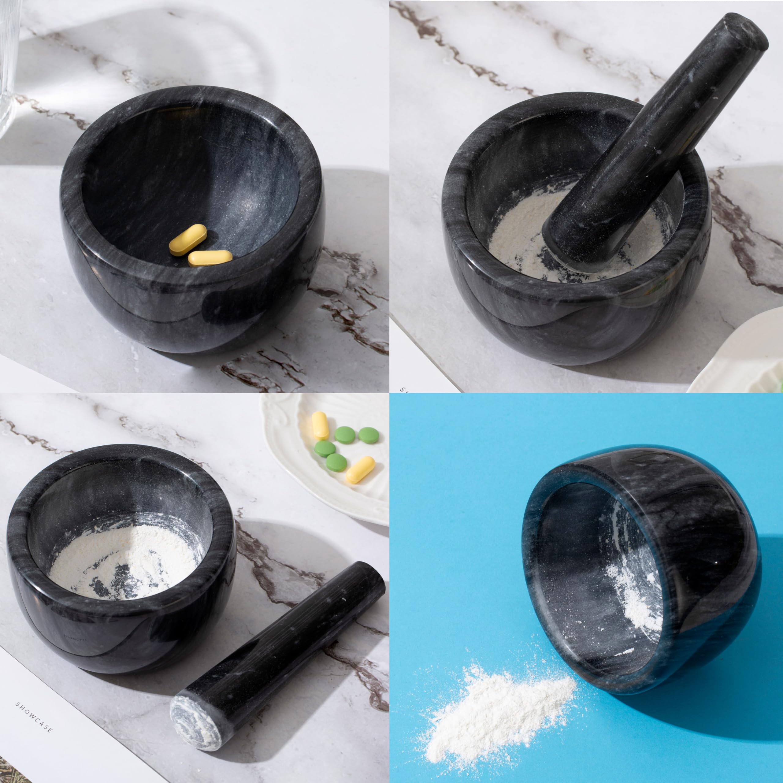 Pillenzerkleinerer, Mini-Marmor-Mörser und Stößel-Set, Pillenzerkleinerer, feines Pulver, Arthritische Hände Pillenmühle (große Größe)