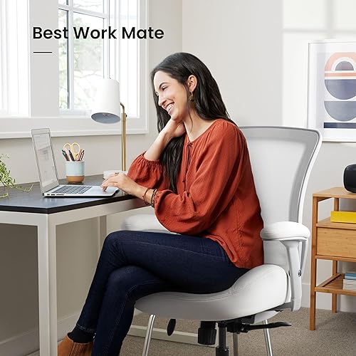 Vista 7 de BOLISS Silla ergonómica de malla de 400 libras con brazos ajustables para escritorio de oficina y computadora (color blanco)