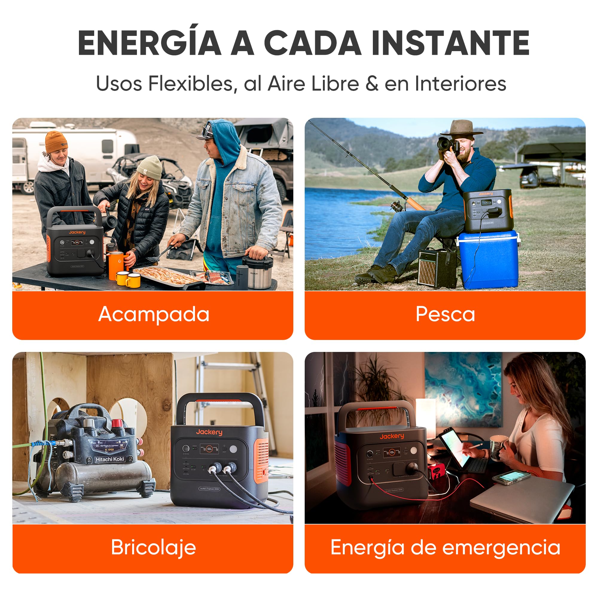 Jackery Explorer 2000v2 Estación de Energía Portátil con Cable de Carga de Coche, 2042Wh/2200W(Max 4400W) LiFePO4 Batería, Carga Rápida de 0-80% en 52 min Generador Solar para Camping, RV, Apagón