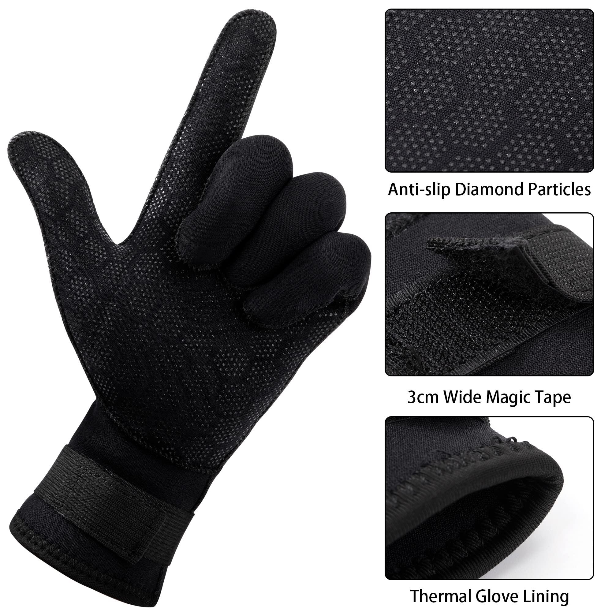 Guanti da Immersione in Neoprene 3mm Guanti da Muta Nero Antiscivolo Polso Elastico Regolabile Caldo per Subacquee Snorkeling Pesca Sport Acquatici Unisex Adulto Donne Uomini