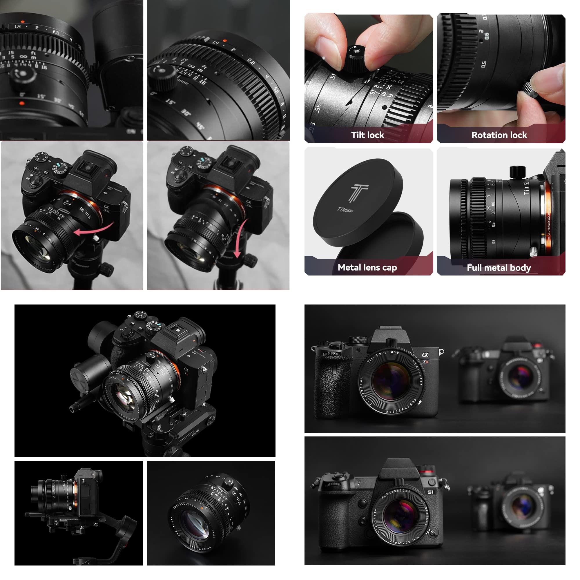TTARTISAN 50m M F1.4 Inclinazione Objektiv Full Frame MF50m M F1.4 Inclinazione Per obiettivo fotocamera mirrorless per fotocamere Sony EMount A7 A7II A7R A7S A9 APSC A5000 A6600 NEX3 NEX5 NEX7 NEX5C