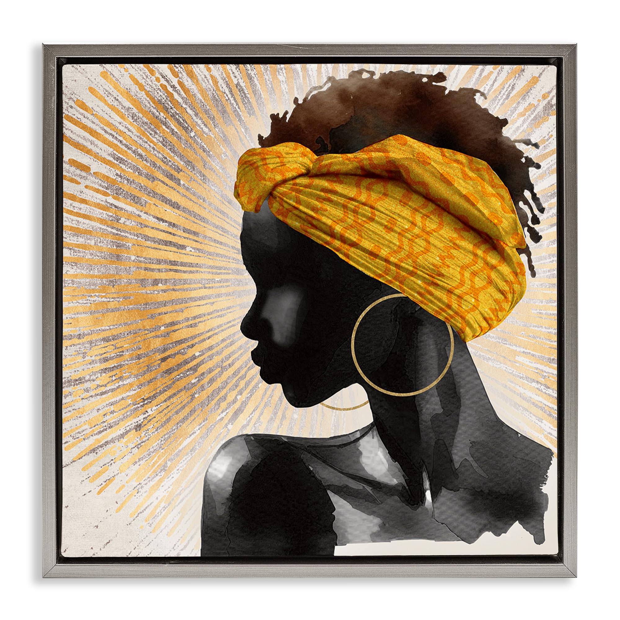 Stupell Industries Luster Gray (Matte) Golden Sunburst Portrait, 17 X 17 Inch Canvas In Floater Frame