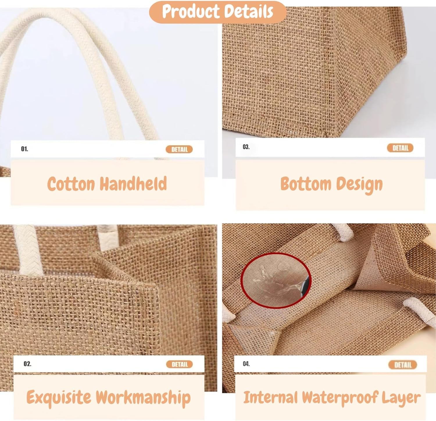 12 Pcs Mini Burlap Tote Bags Reusable Jute Bag Blank Canvas Gifts Bags with Handles for Shopping Wedding Beach DIY - Image 3
