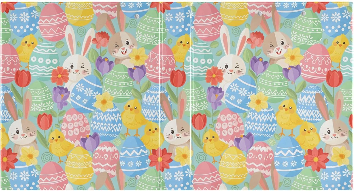 Happy Easter Eggs Design 3 Ring Binders, 1.5” Round Ring Binders with Clipboard - Letter Size, 3 Interior PVC Clear Pockets & Anti-Slip Clip for Office School Supplies, 2PCS