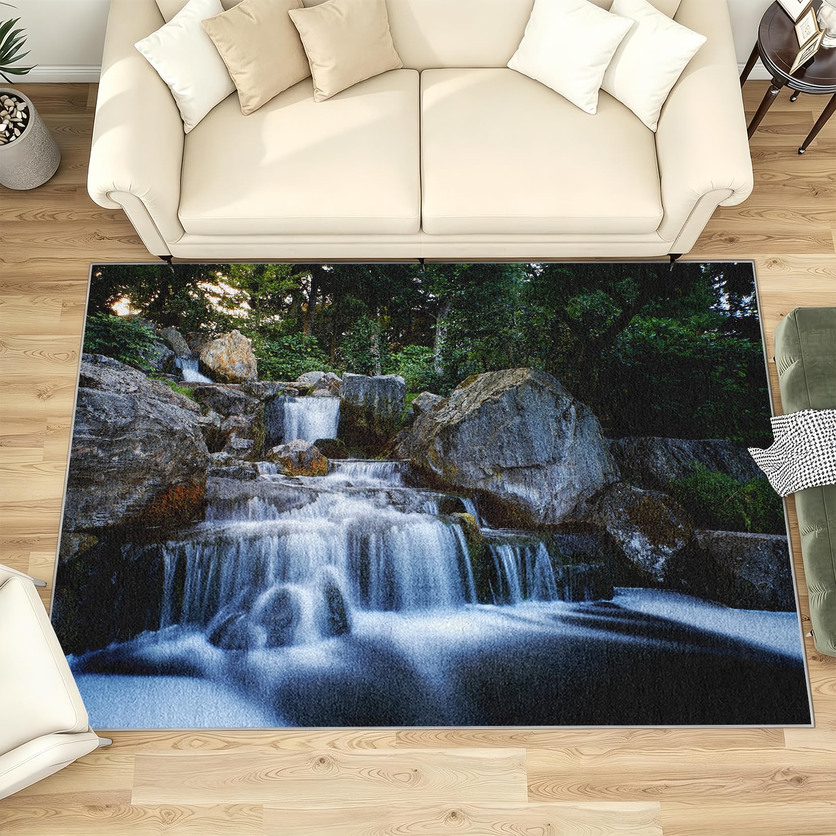 Tapis de salon 200x300 cm grand format à paysage naturel 3D lavable