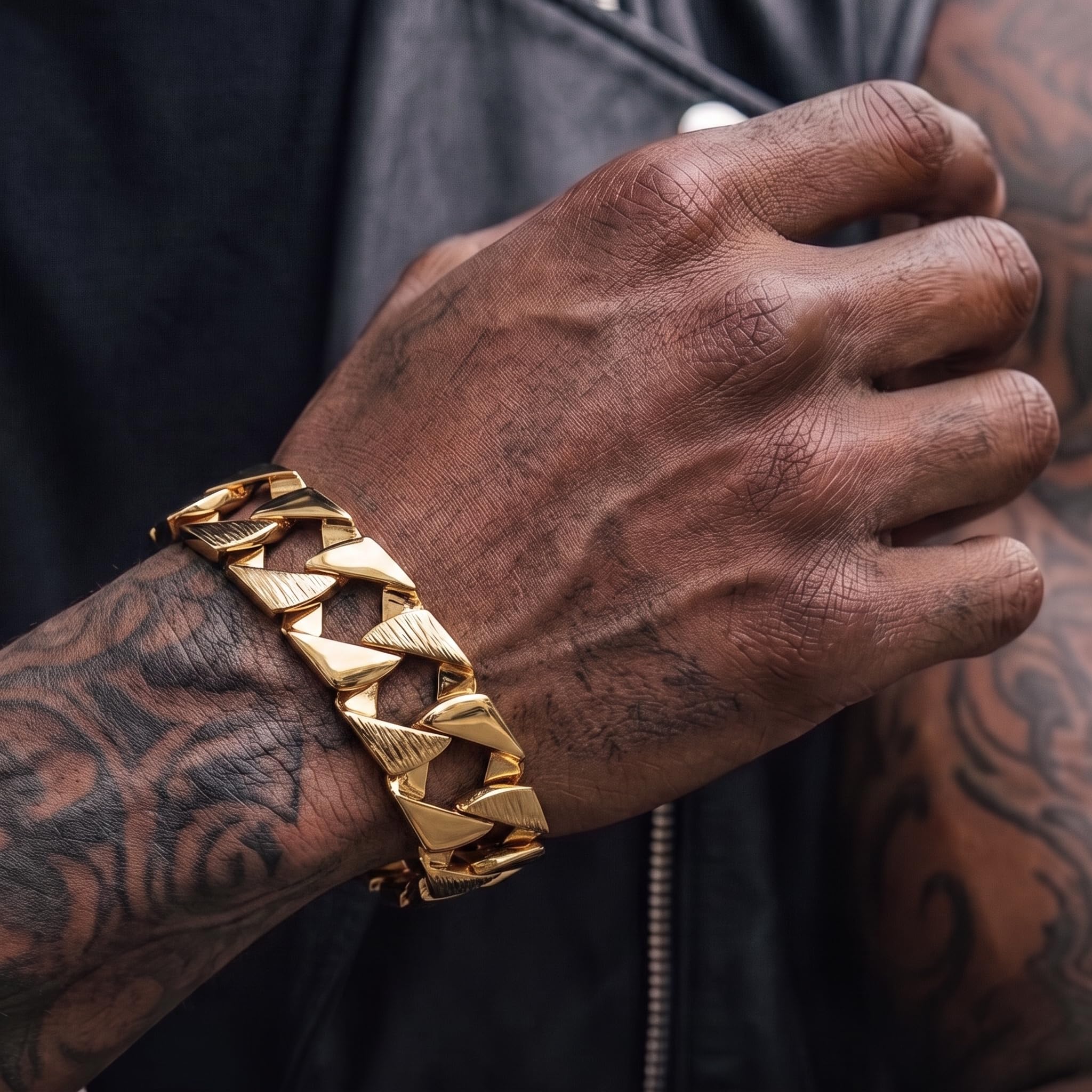 THE BLING KING Pulsera cubana de oro de 27 mm para hombre, 120 g, peso pesado, 9 pulgadas, chapado en oro PVD, pulsera gruesa para hombre