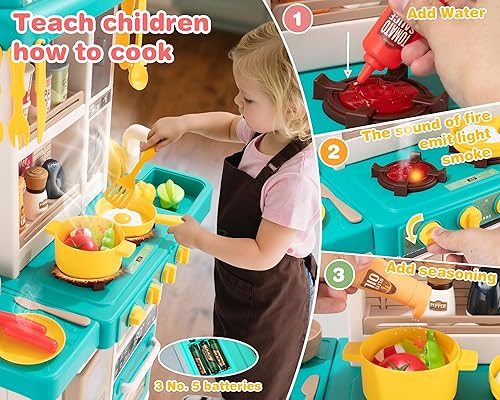 Miniatura 9 de Juego de cocina para niños, juego de cocina interactivo para niños con 50 piezas de juguetes de cocina de simulación, efectos de sonido realistas y
