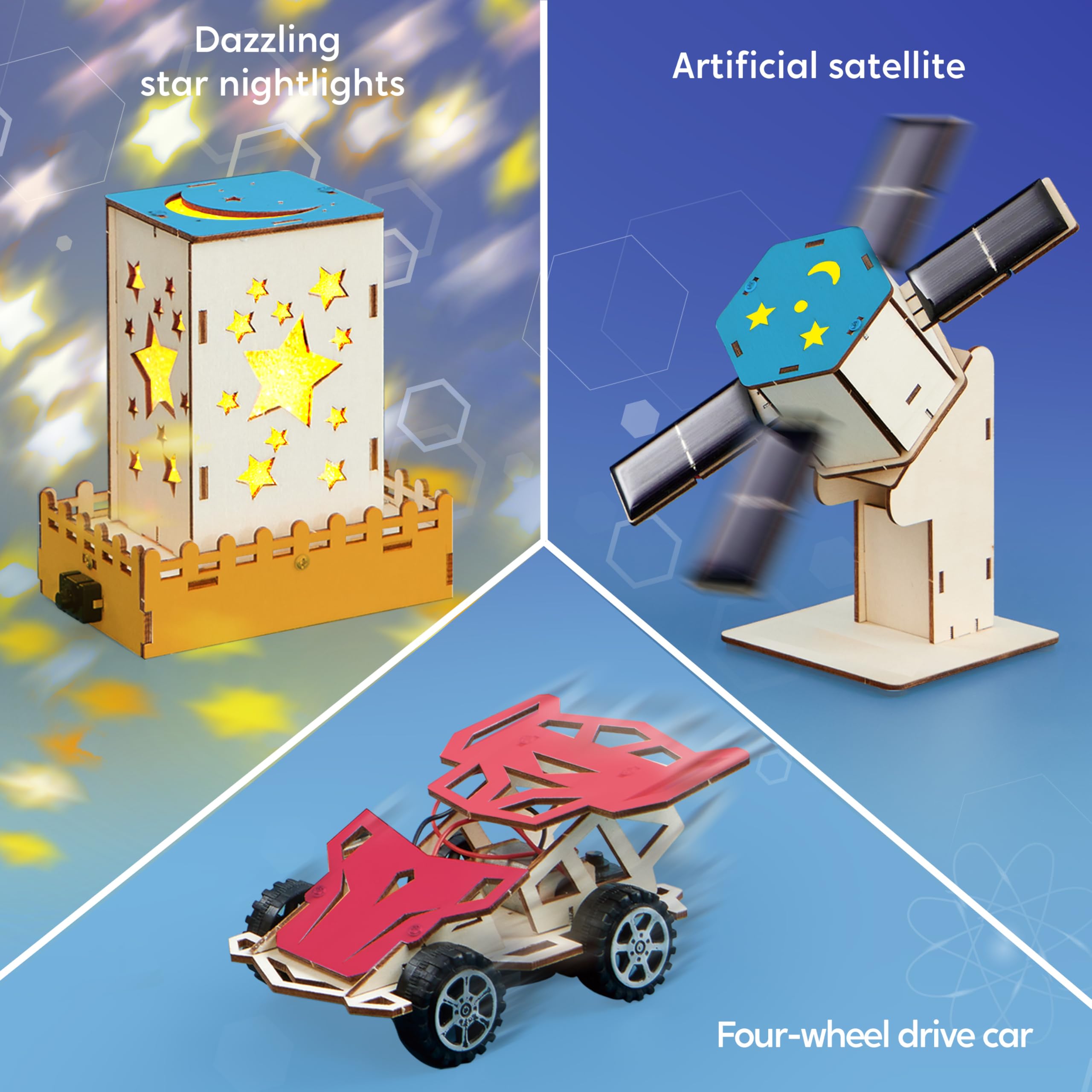 Klever Kits Science Building Toys 6 Projects- Make Your Wooden Motor Machines- Learning Crafts and STEM Activities for Kids Aged 8 9 10 + DIY Race Car & Star Nightlights - Image 2