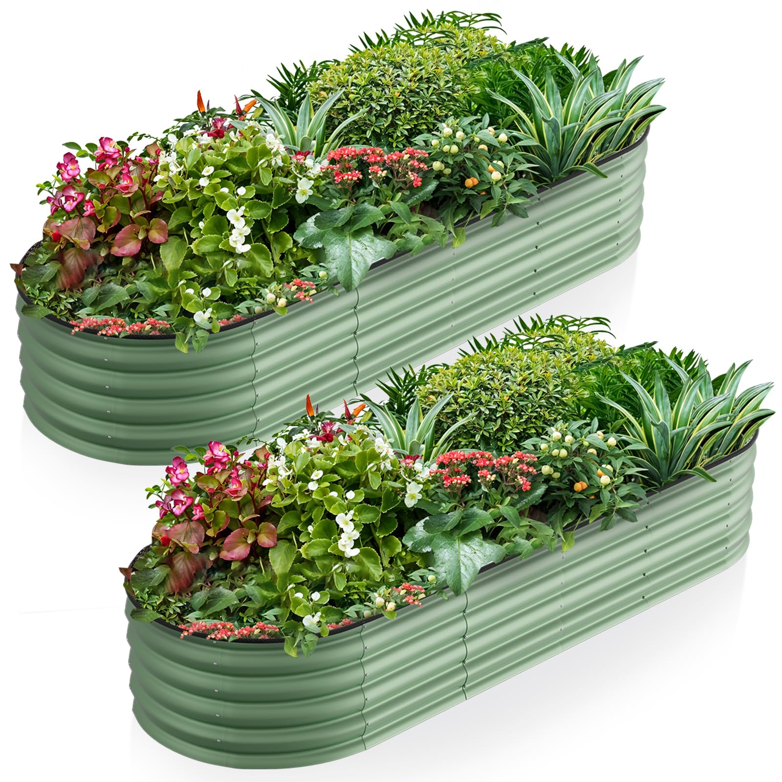Warmiehomy 2 Packs 240x80x42cm Extra Large Raised Garden Bed Kit, Metal Planter Box Outdoor with Reinforced Rods, Rounded Galvanised Bottomless Raised Beds for Vegetables Garden Flowers Herbs, Green