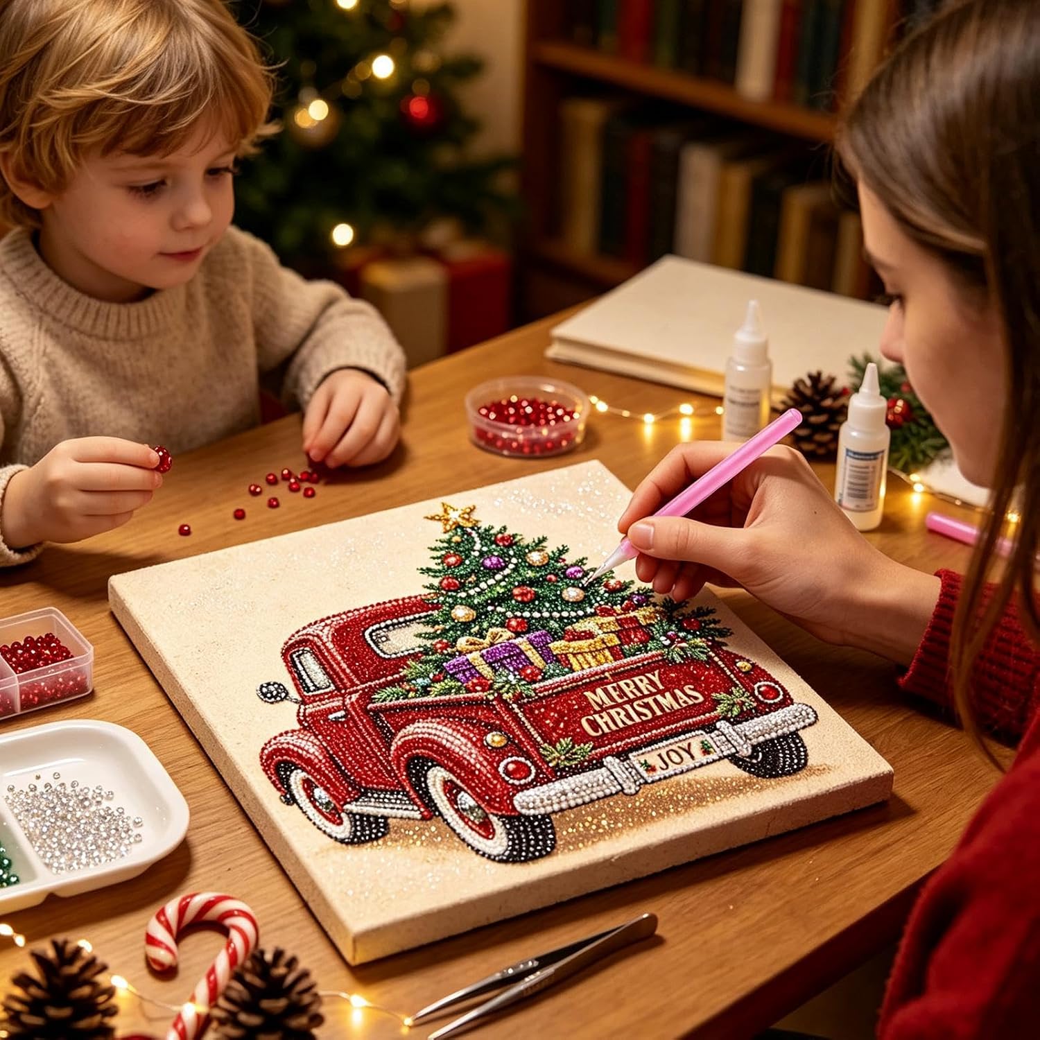 Festive Gem Art Kit - DIY Funny Christmas Decor with Frame Set Accessory, P image 3