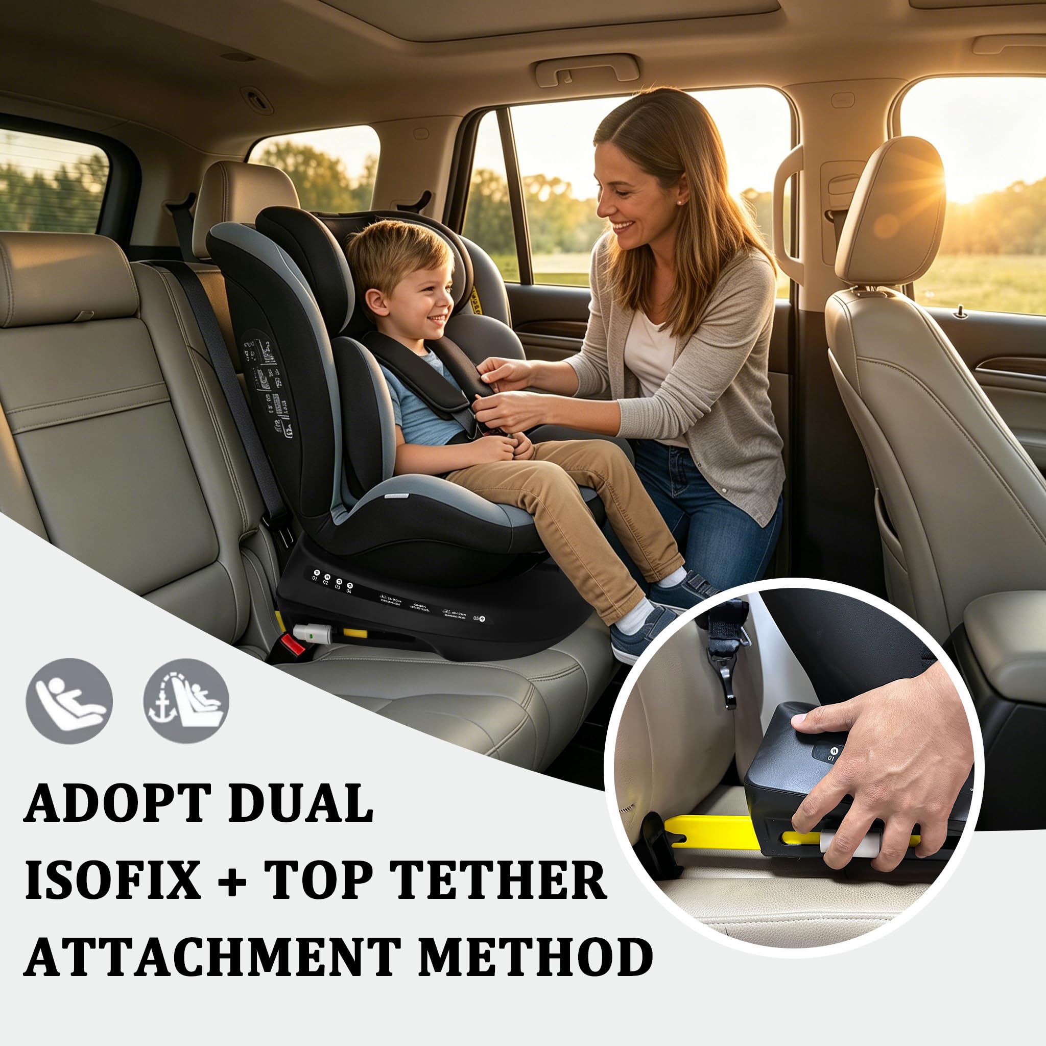 Reecle i-Size Siège Auto 360 Pivotant ISOFIX 40-150 cm, 0-12 ans, Dos à la route jusqu'à 105 cm | Siège auto reboarder avec 5 positions allongées de 0 à 36 kg, groupe 0+ 1/2/3, dossier avec position allongée