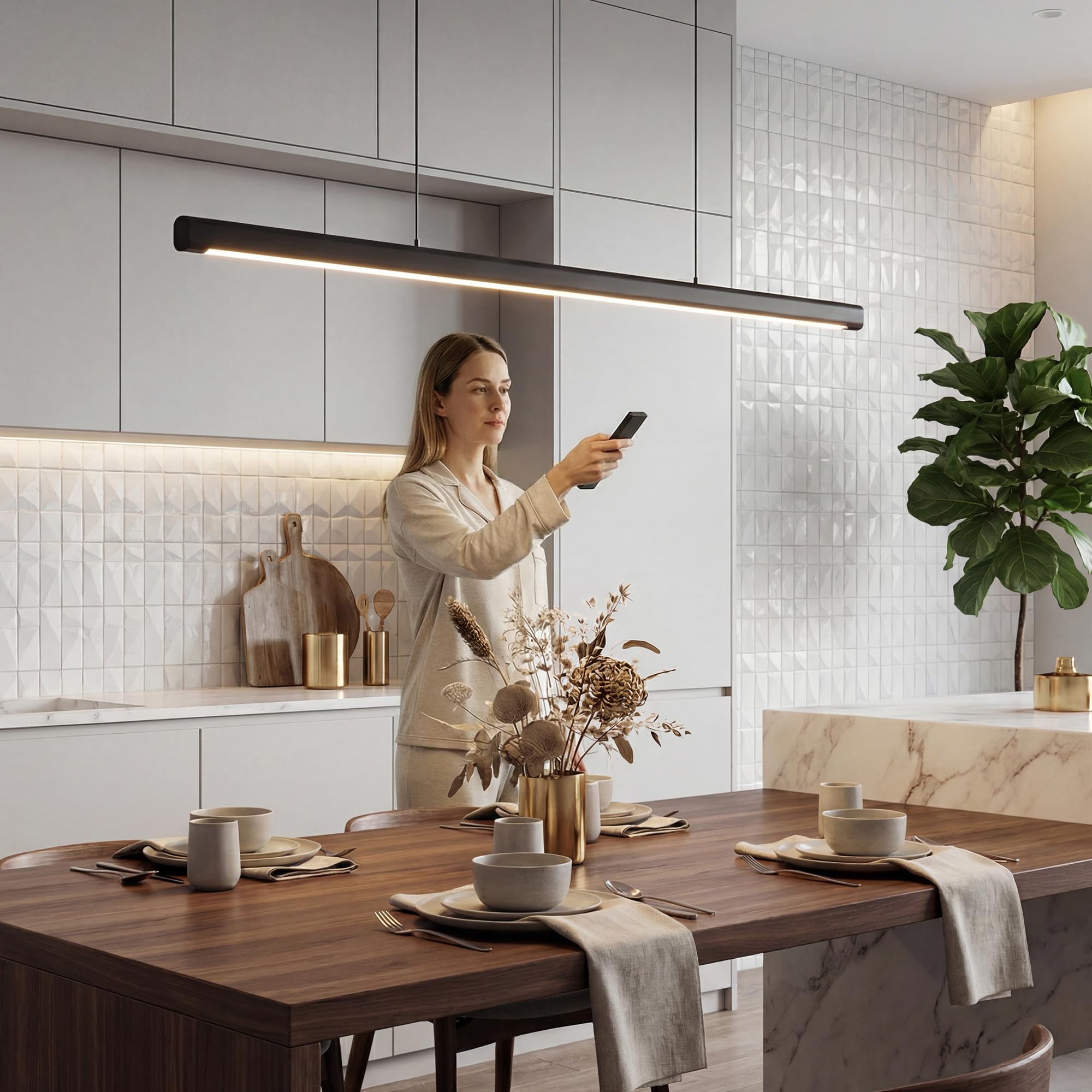 HOMCOM LED Pendelleuchte 114 cm dimmbar höhenverstellbar Hängeleuchte mit Fernbedienung, Memory-Funktion, Nachtmodus Pendellampe Linear design Wohnzimmerlampe Hängend für Esstisch Esszimmer