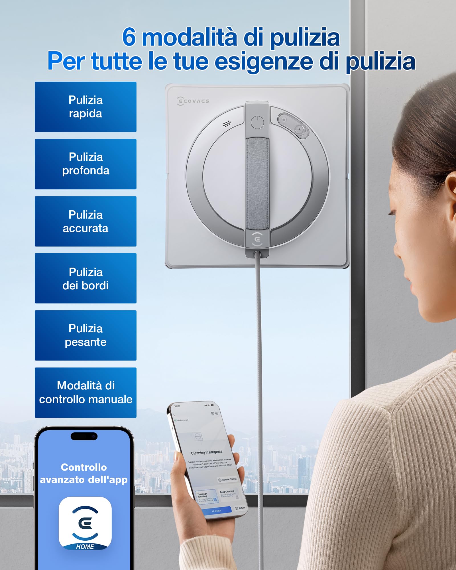 ECOVACS W2 PRO Robot Lavavetri, Robot Vetri con 3 Ugelli Spruzzatori d'acqua, Sistema di Protezione a 10 Livelli, Pianificazione del Percorso WIN-SLAM 4.0, Sistema di Scalata Stabile