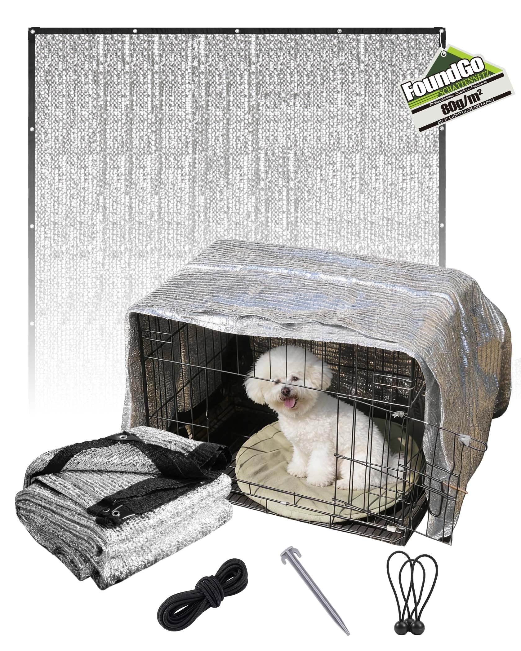 FoundGo Alu Schattennetz Auto Hund 3x4m, 85% UV-Schutz, Aluminium-HDPE Hitzeschutz mit Ösen, Luftdurchlässig & Reflektierend für Camping Sonnenschutz, Wohnmobil & Garten mit Zubehör