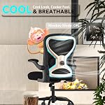 Chaise de bureau ergonomique avec 3.5" Coussin épais, support Lombaire réglable, bras rabattables, chaise de dos en mesh respirant – Chaise de travail informatique pour le bureau intérieur (noir-noir-or, fond solide)