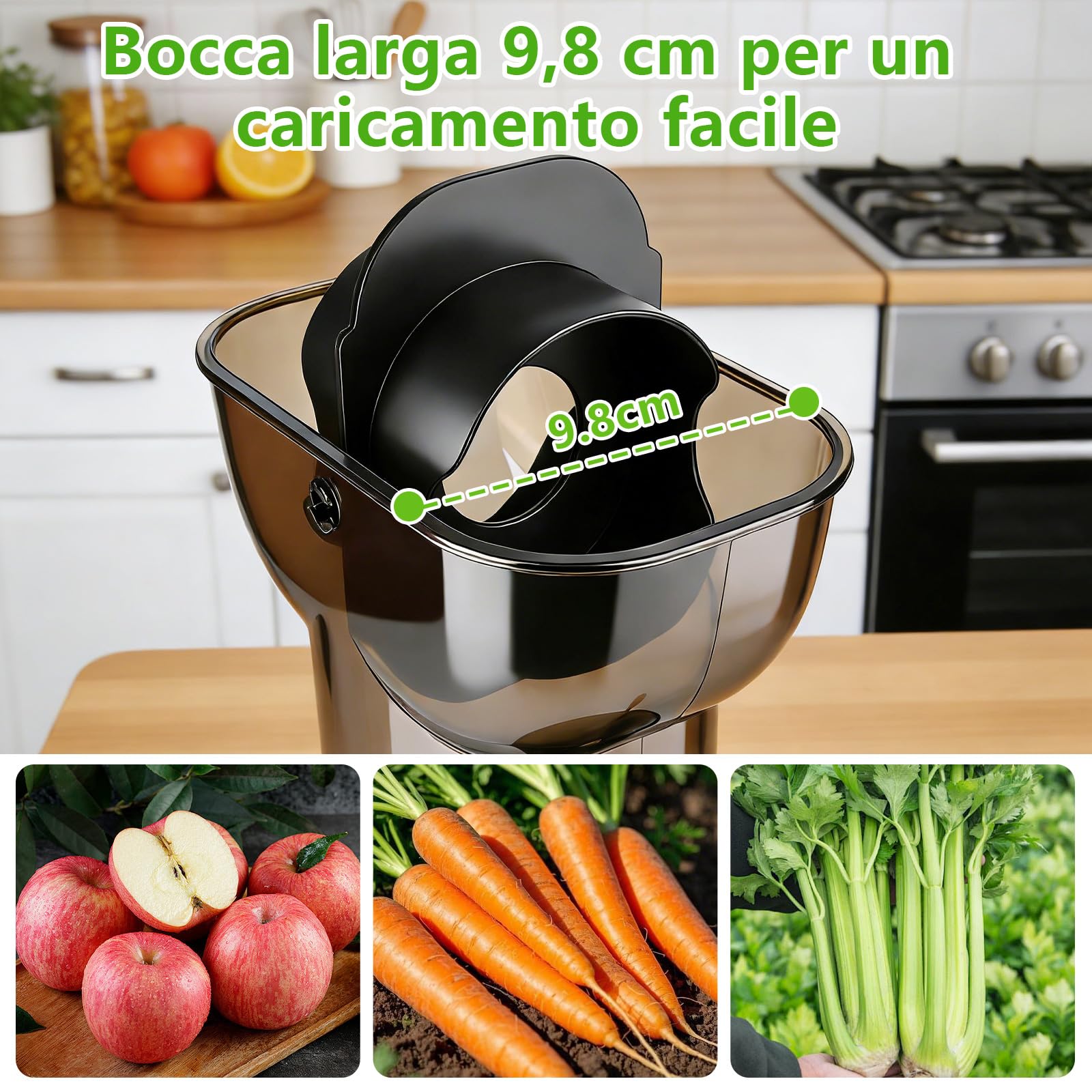 Estrattore Frutta e Verdura,Slow Juicer con Ampio Bocca da 98MM, Spremiagrumi Elettrico Professionale 500W con Funzione di Inversione,Tasso di estrazione fino al 98%, Estrattore di Succo