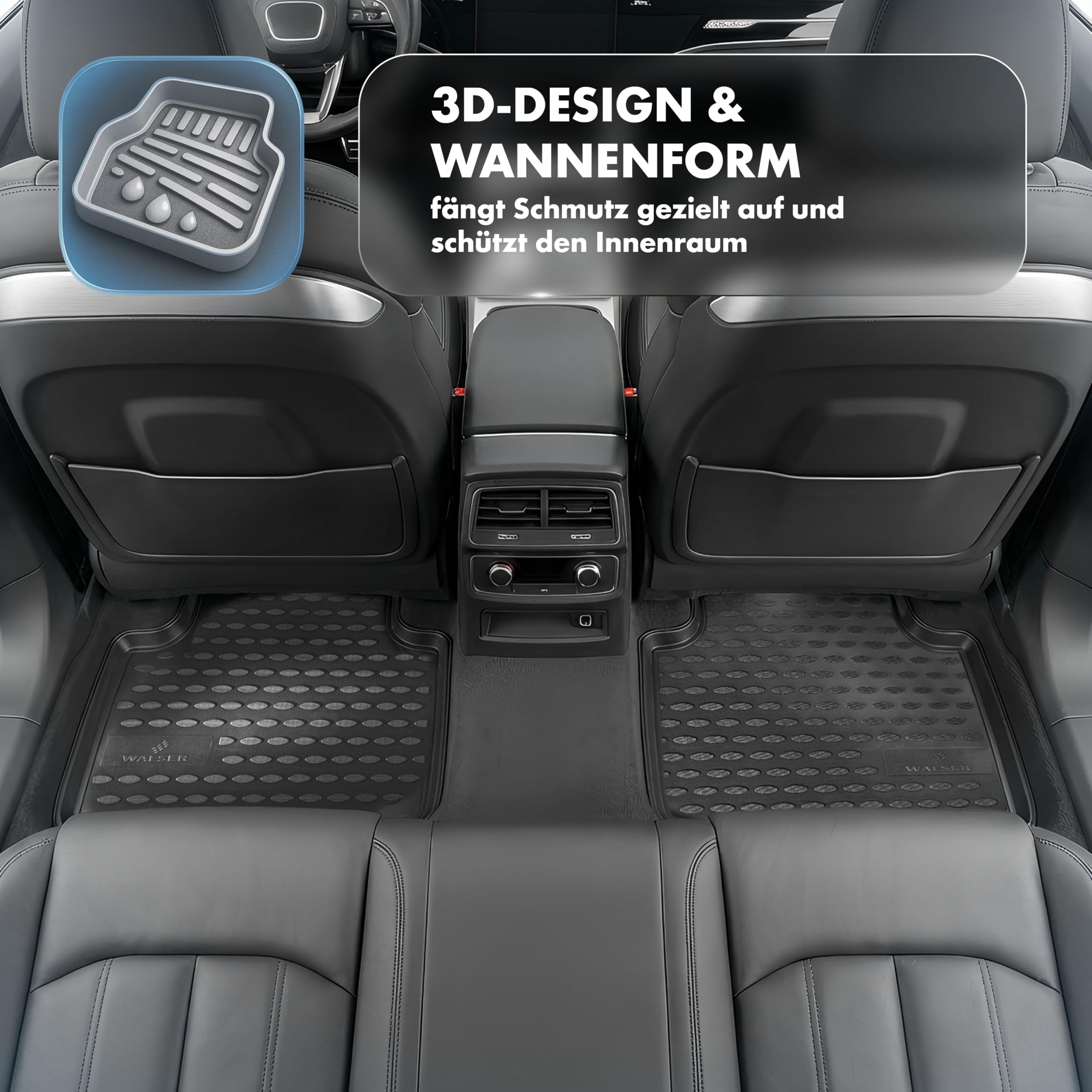 Walser XTR Gummi Fußmatten Auto Kompatibel Mit Audi A4 2015-Heute, Avant, Allroad - 100% Passgenaue, Robuste Universal Gummimatten