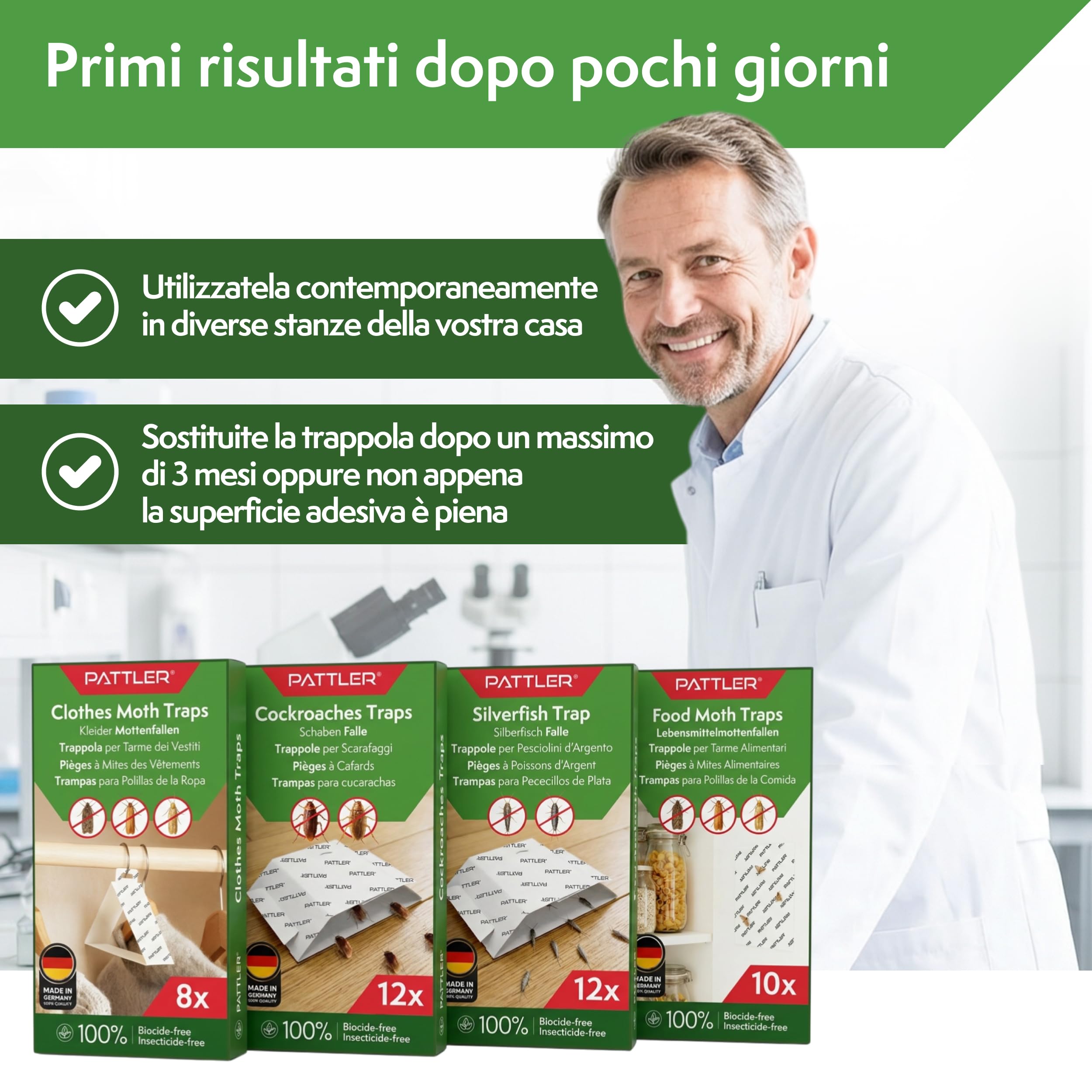 Pattler Trappola Pesciolini d'Argento con Finestre di Controllo – 12 Pezzi. Trappole Pesciolini Argento con Sistema Adesivo Senza Veleno per Eliminarli e Controllarli in Bagno, Cucina e Cantina.