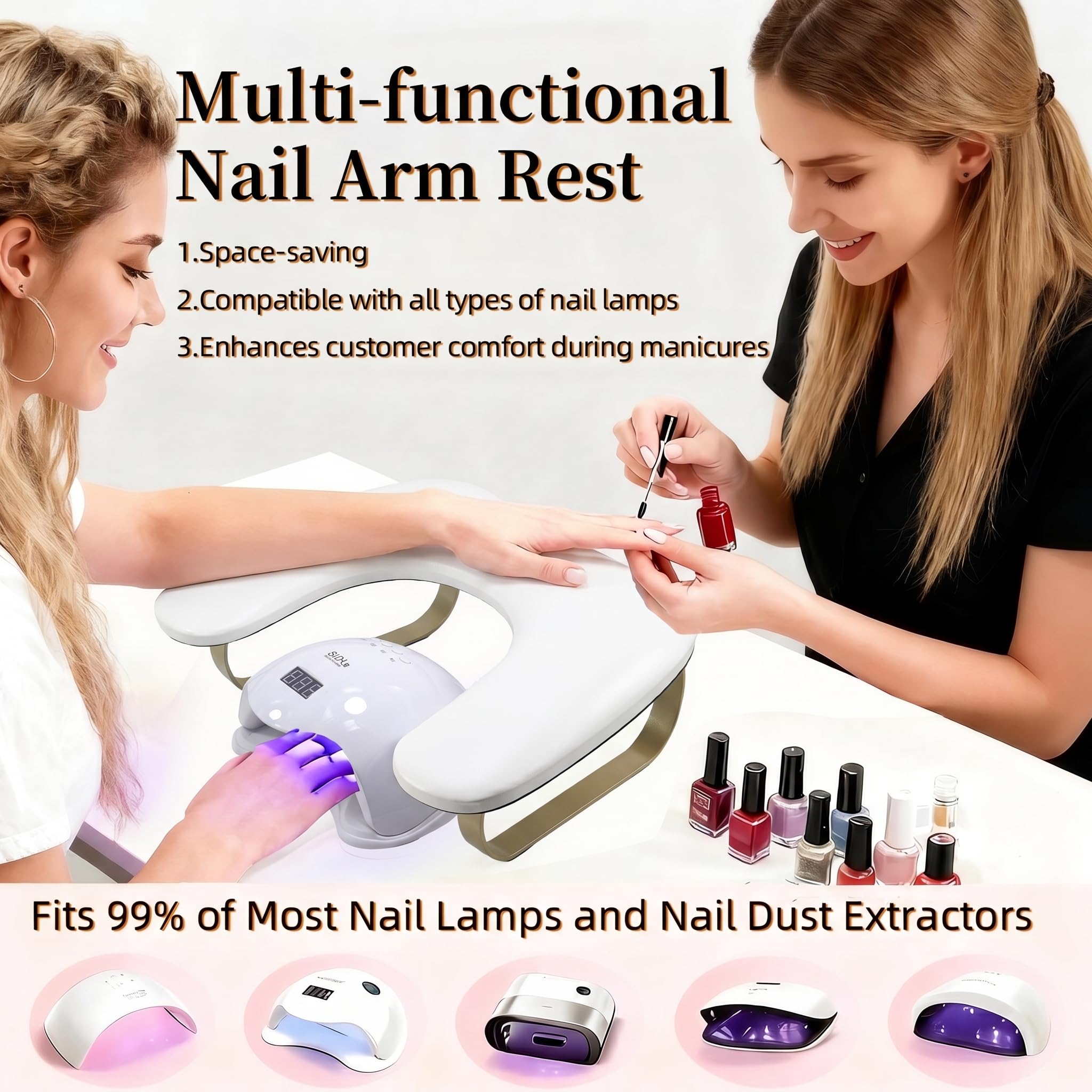 Reposabrazos en forma de U: soporte de arco dorado para uñas, soporte ergonómico en ángulo de 45° para profesionales del arte de uñas y uso doméstico, reposamanos de manicura y pedicura