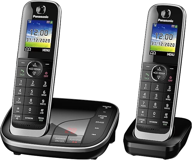 Panasonic KX-TGJ322EB Twin Handset Cordless Home Phone with Nuisance Call Blocker and LCD Colour Display - Black