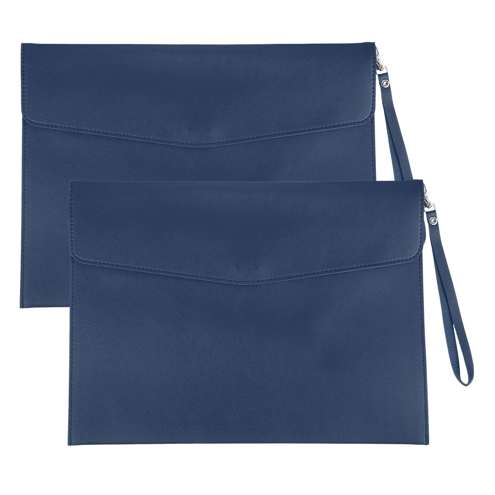 PATIKIL 2Pcs PU Leather A4 File Folder, Document Holder Envelope Waterproof Napa Texture Filing Organizer Portfolio Folder Case with Magnetic Snap and Handle for Home Office, Navy Blue