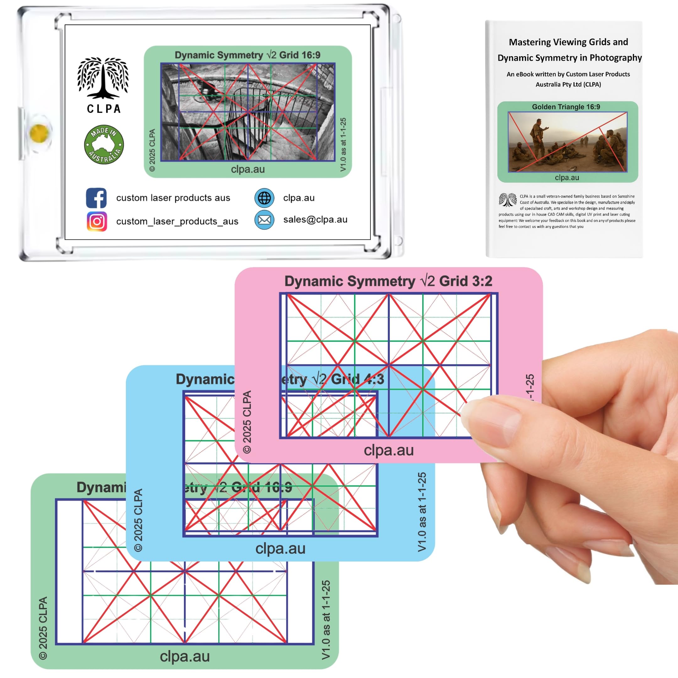 CLPA Dynamic Symmetry Root 2 - Directors and Artists Camera and Drawing Viewfinder: Credit Card-Sized Composition Grids for Video, Photography & Art -