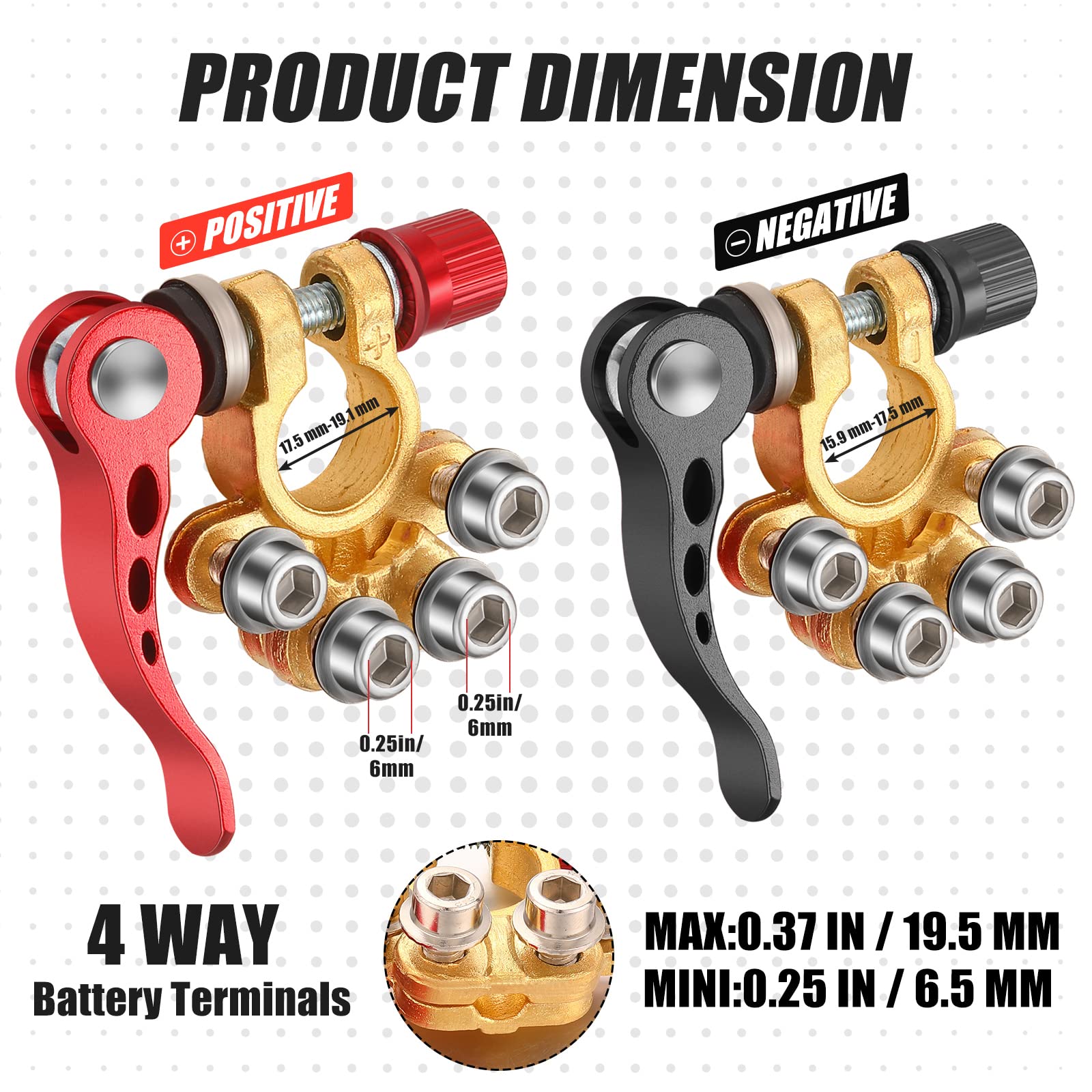 4 Pieces Battery Terminal Connectors 4 Way Battery Terminal with Hex