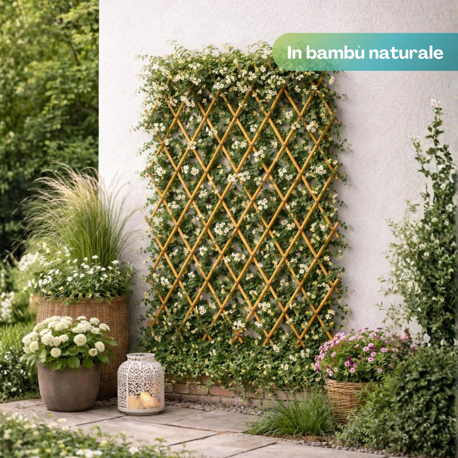 Virsus 1 Traliccio Estensibile in Bamboo Naturale 3966, Diametro 12-14 mm, per Sostegno a Muro di Fiori e pianti rampicanti, per Decorazione Esterni Pannello Recinzione Giardino, terrazzo (180x120 cm)
