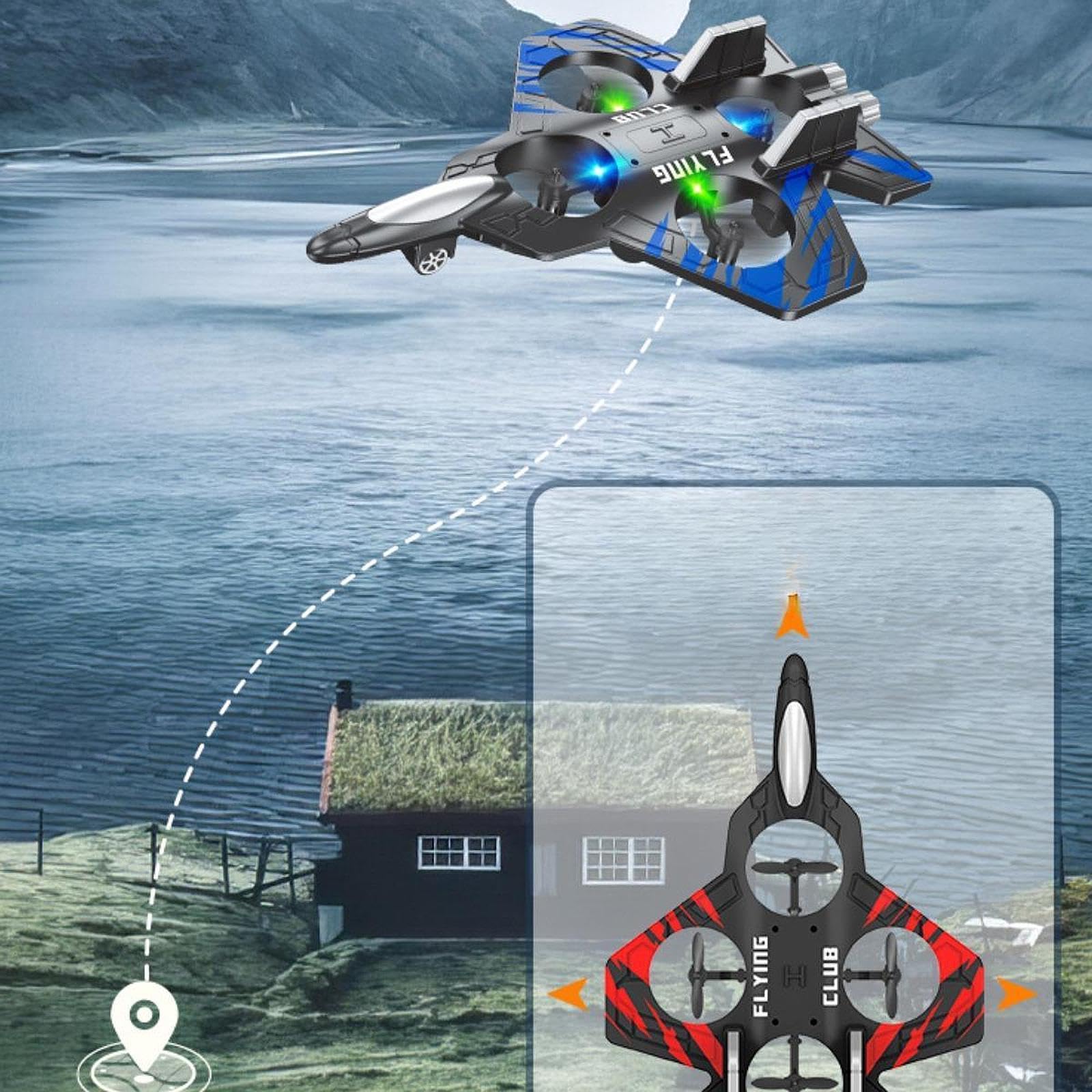 RC Aeroplano Giocattolo Telecomandato in Schiuma Eva Durevole Luci LED Rotazione Acrobatica 360° Funzione Ritorno Adatto per Bambini E Adulti, Rosso