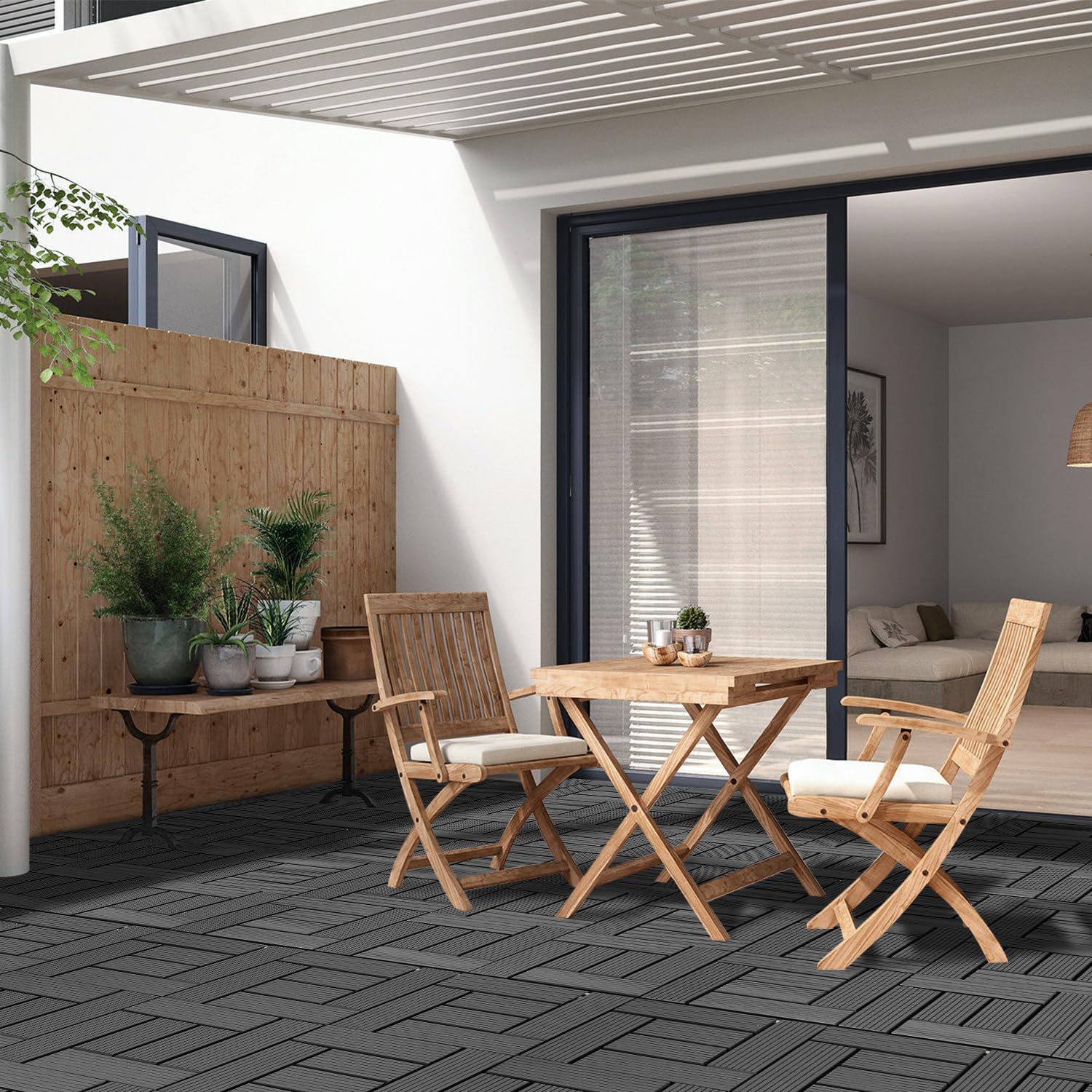 Piastrelle per terrazze in WPC, 30 x 30 cm, 55 pezzi/5 m², con sistema a clic, impermeabili e antiscivolo, adatte per balcone e giardino, antracite