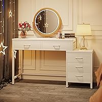 Tribesigns White Vanity Desk with 5 Drawers & Reversible Side 3-Drawer Chest - Makeup Dressing Table for Bedroom, No Mirror