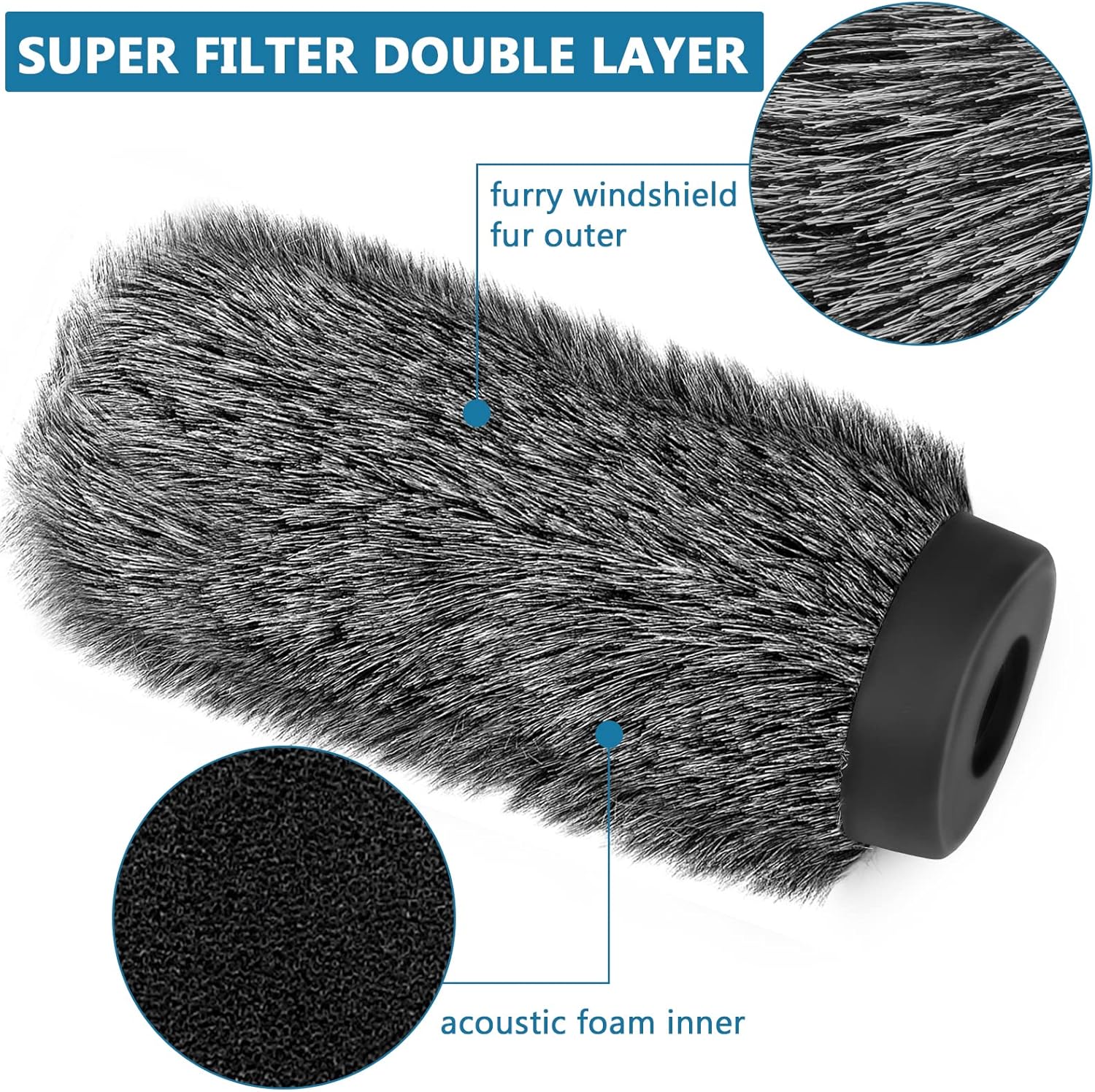 NTG3 Shotgun Mic Windscreen Deadcat Pop Filter Compatible with Rode NTG3, NTG2, Sennheiser MKH416, MKH418, Sony ECM 680s ECM-670 ECM-678, AKG C568EB, C4608, 7.1" Long Microphone Cover Muff Wind Shield - Image 6