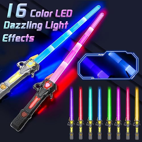 Miniatura 2 de Espada de luz LED de 2 piezas, 16 colores que se iluminan retráctiles y con efecto de sonido, espada de luz, sable de llama con sonido sensible al