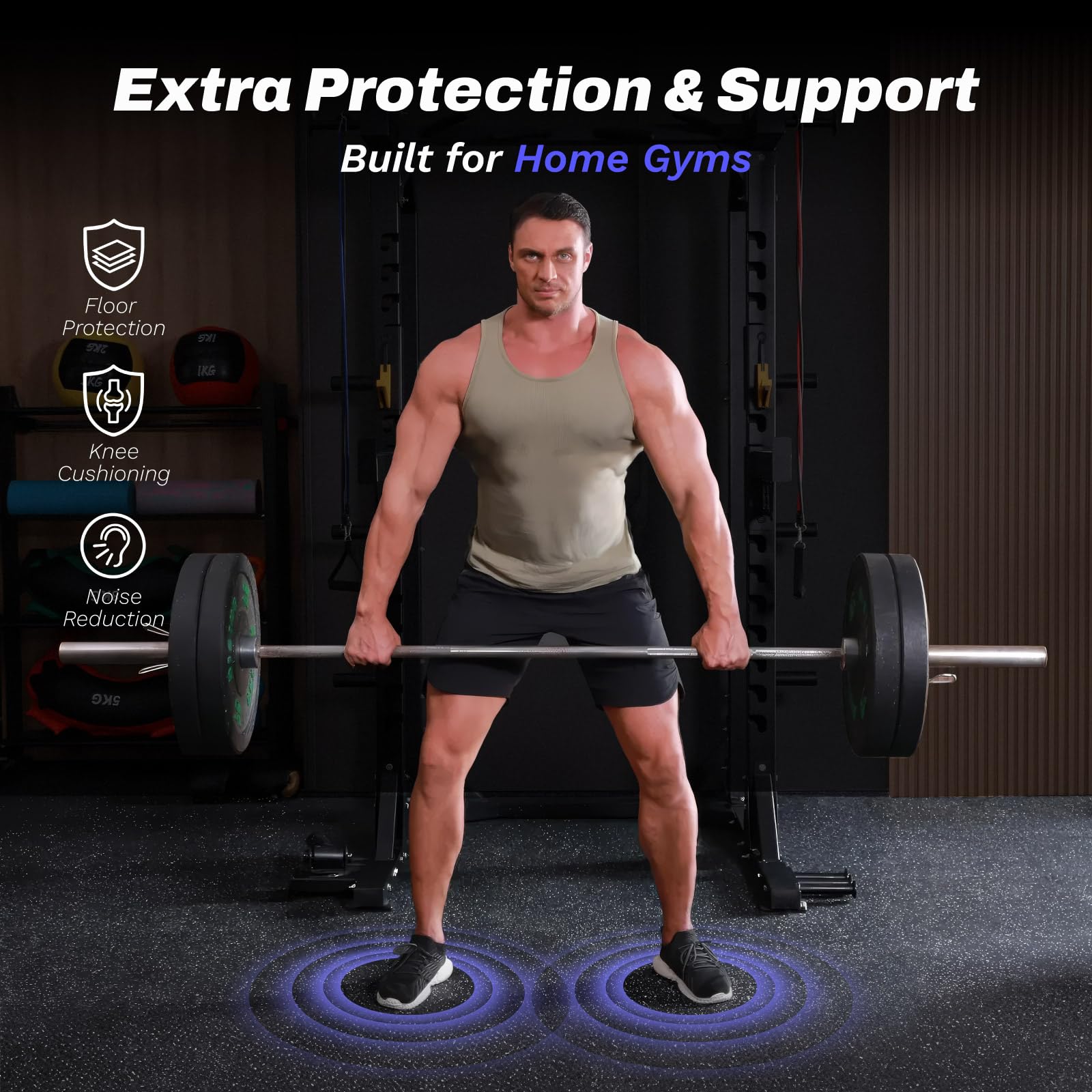 0.56in Thick 48 Sq Ft Exercise Equipment Mats, 12 Tiles Upgraded Rubber Top with High Density EVA Foam, Large Interlocking Puzzle Gym Flooring for Home Gym, Heavy Weight Workout, 24 x 24in