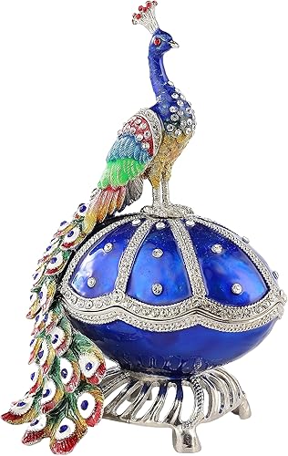 GREATFUL GOODS Caja de joyería de pavo real con bisagras, figura coleccionable decorativa, regalo único para almacenar el anillo (pavo real de huevo