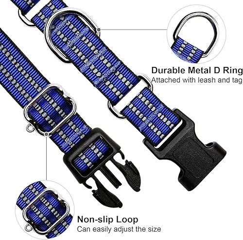 Miniatura 3 de JOYEEIIOO Martingale - Collar para perro, collar reflectante ajustable de nailon con hebilla de liberación rápida (azul rey, talla L)