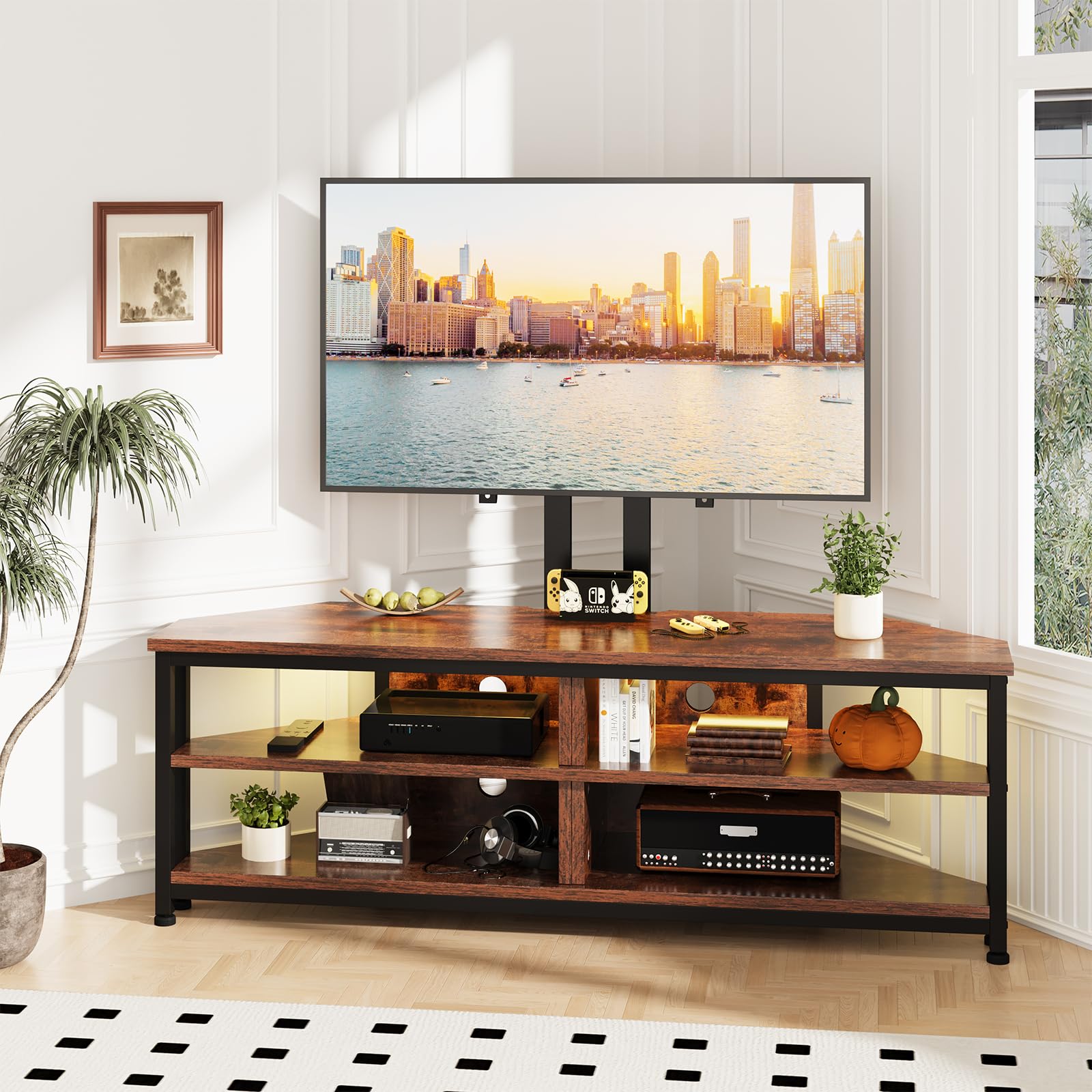 Dripex Mobile ad angolo per TV, con supporto e illuminazione a LED, mobile angolare (120 cm con supporto)