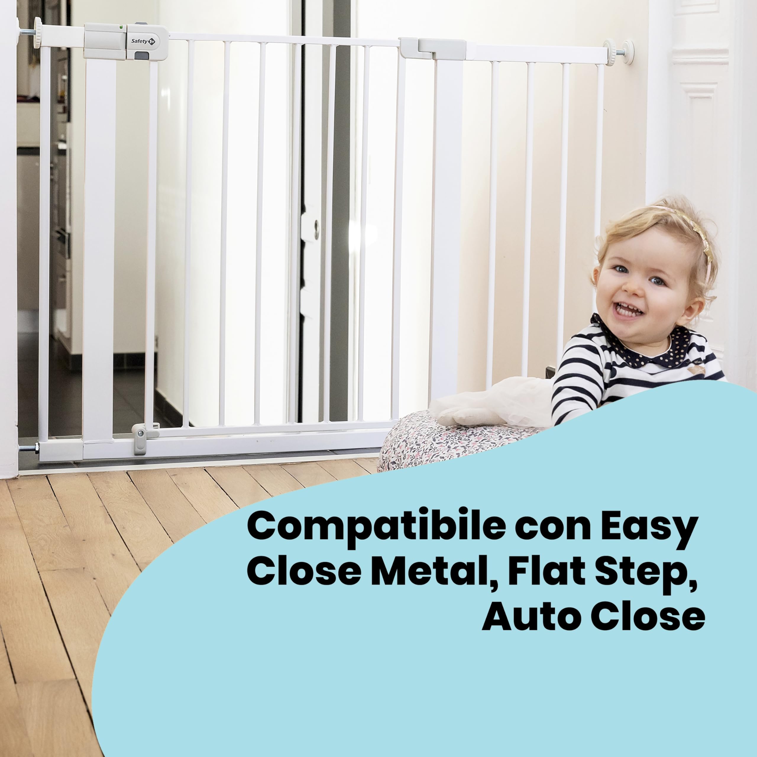 Safety 1st Estensione del cancello da 28 cm per cancelli per bambini con chiusura facile e automatica, estensione per cancelli delle scale, da sei mesi a due anni, bianco metallizzato