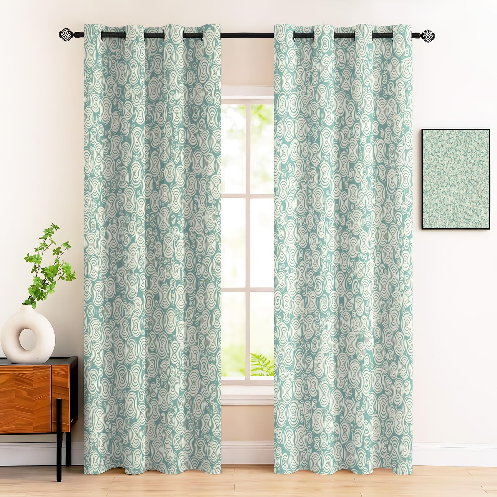 Rideaux occultants isolation thermique contre le froid vert motif géométrique 140x260