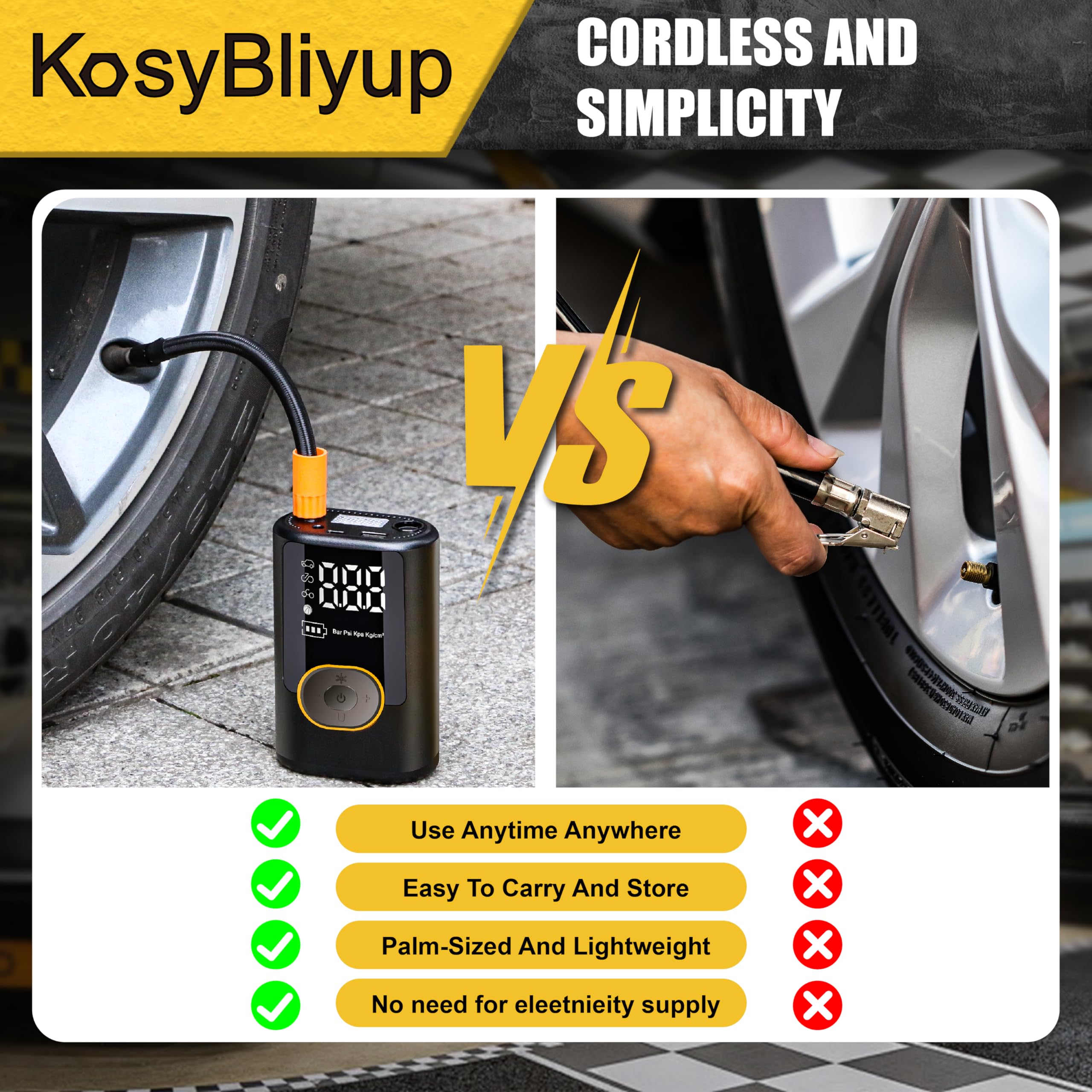 Inflador de neumáticos portátil compresor de aire 150 PSI, bomba de aire inalámbrica para neumáticos de coche, motocicleta, bicicleta, bolas con manómetro, luz LED, apagado automático