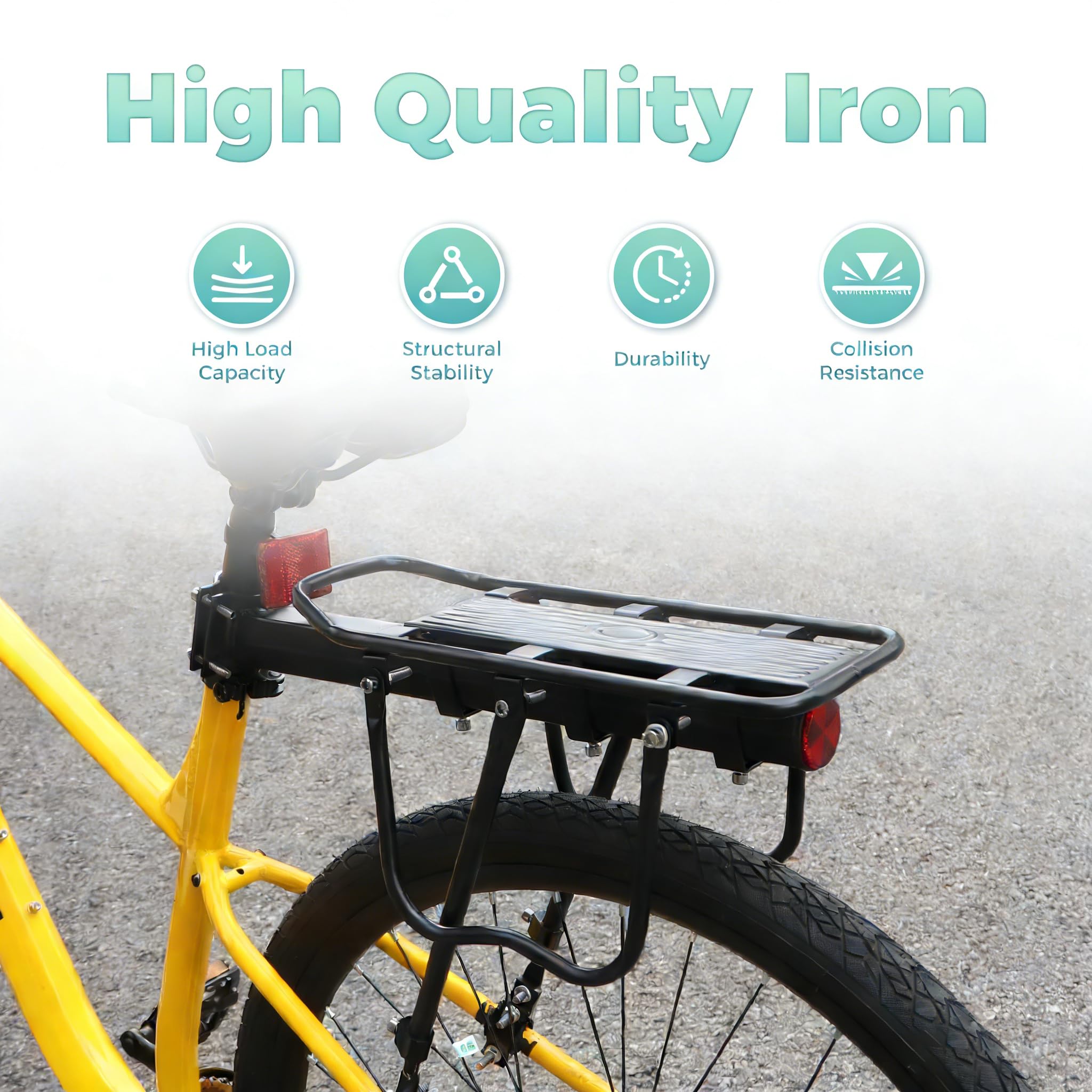 Bagażnik rowerowy tylny Touring maksymalne obciążenie 50 kg, stop aluminium, regulowana wysokość nośna, nadaje się do rowerów 22-29", 700C, do rowerów górskich, wyścigowych